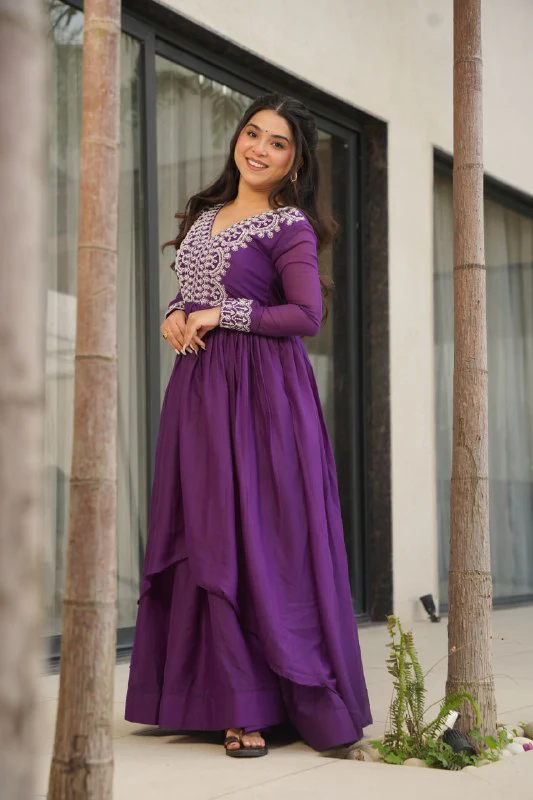 Star Georgette with Embroidery Beads Sequins Work Gown with Dupatta Set - Image 4