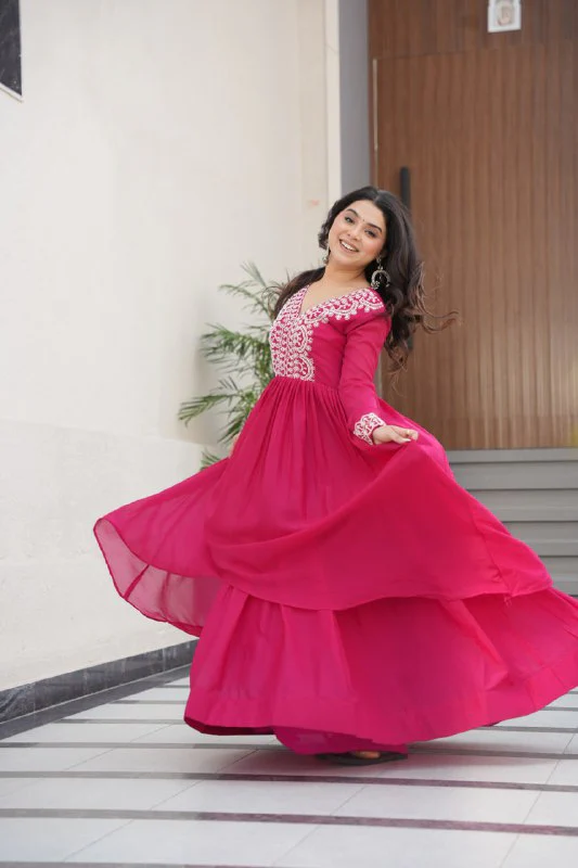 Star Georgette with Embroidery Beads Sequins Work Gown with Dupatta Set - Image 9