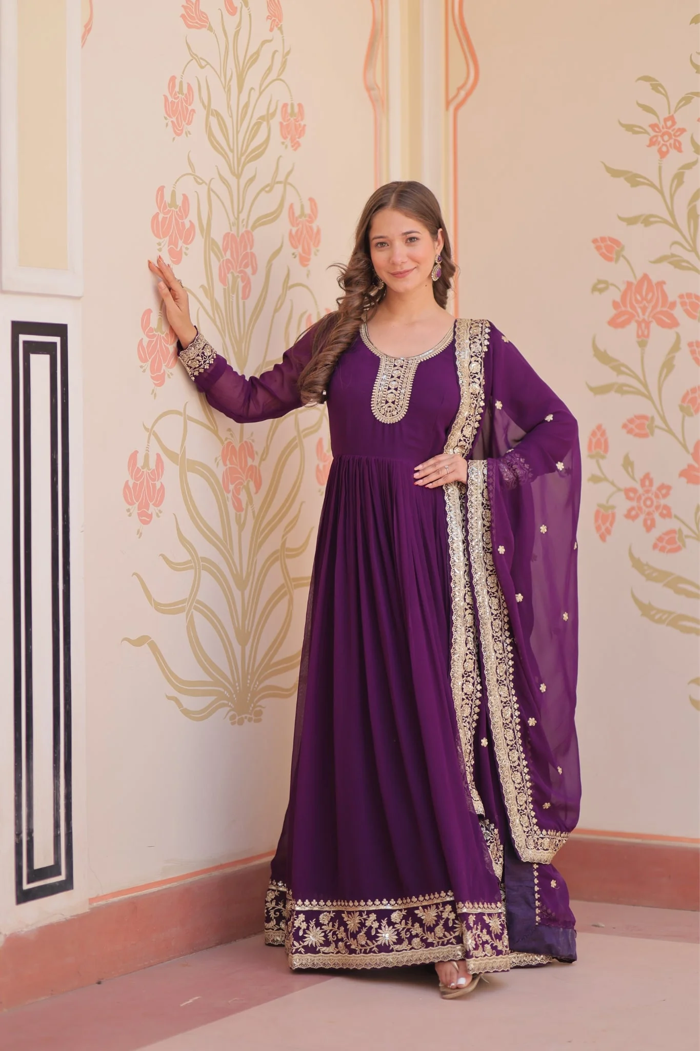 Stunning Designer Georgette Sequins Embroidered Beautiful Gown - Image 24