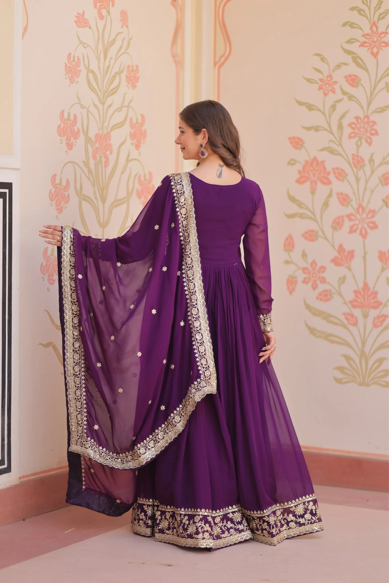 Stunning Designer Georgette Sequins Embroidered Beautiful Gown - Image 29