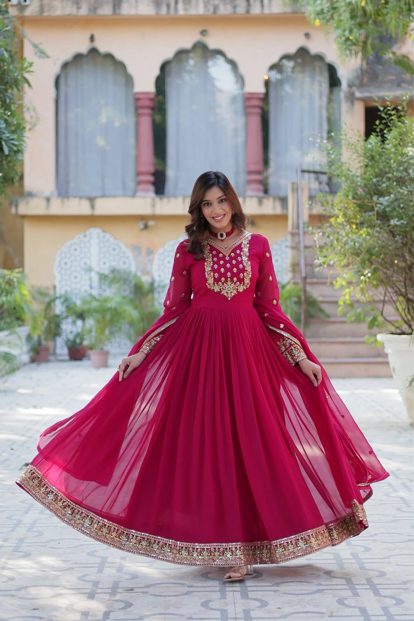 Stunning Georgette Embroidered Beautiful Gown Set - Image 10
