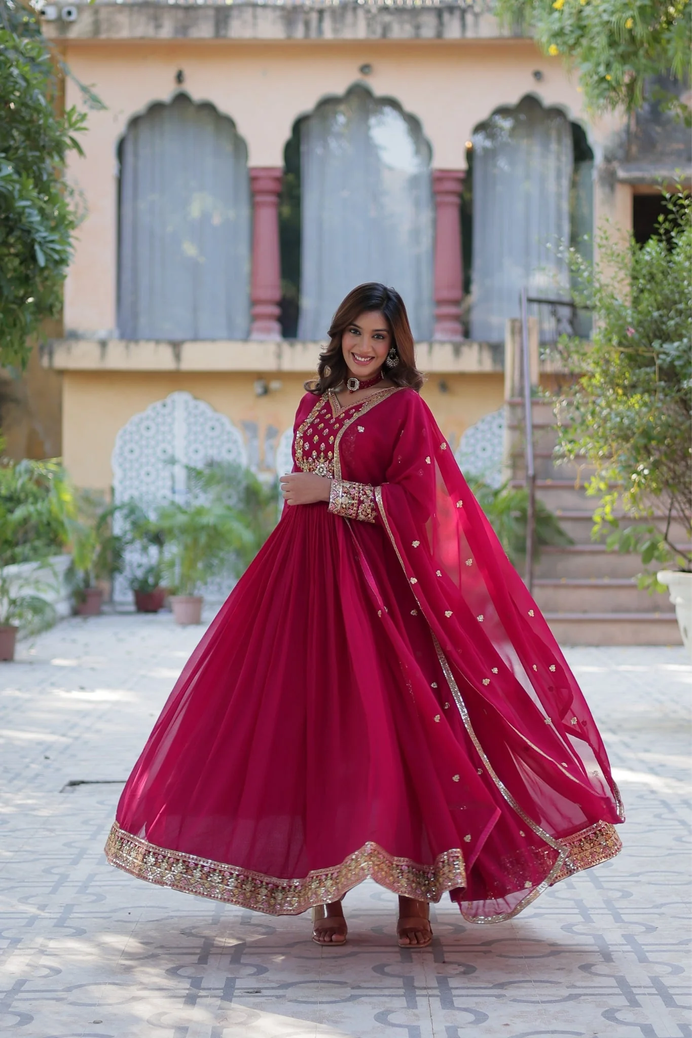 Stunning Georgette Embroidered Beautiful Gown Set - Image 11