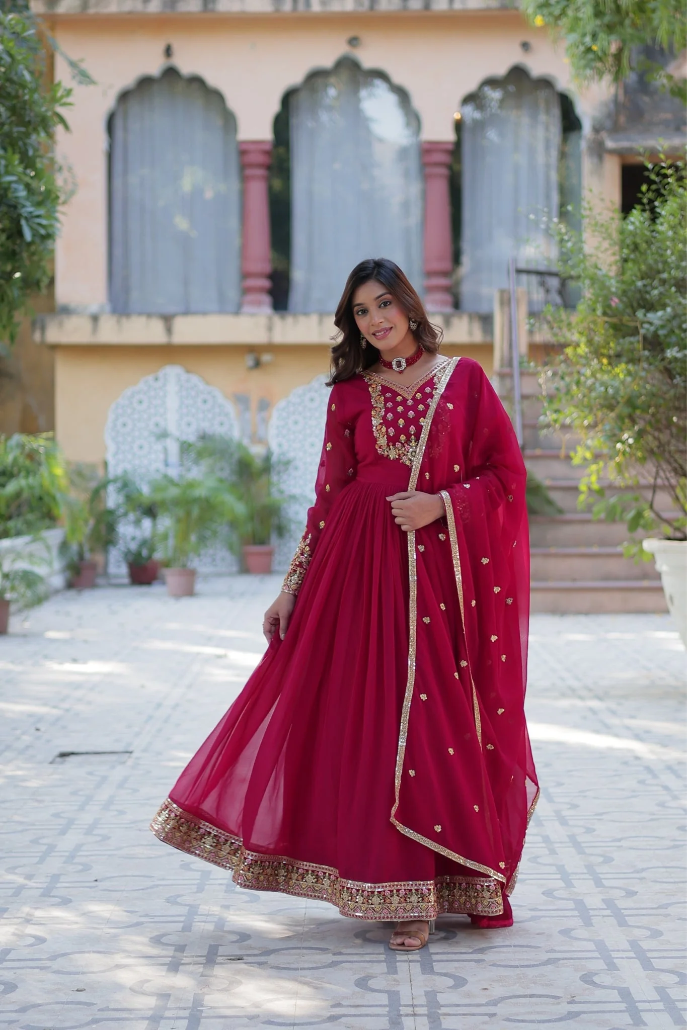 Stunning Georgette Embroidered Beautiful Gown Set - Image 12