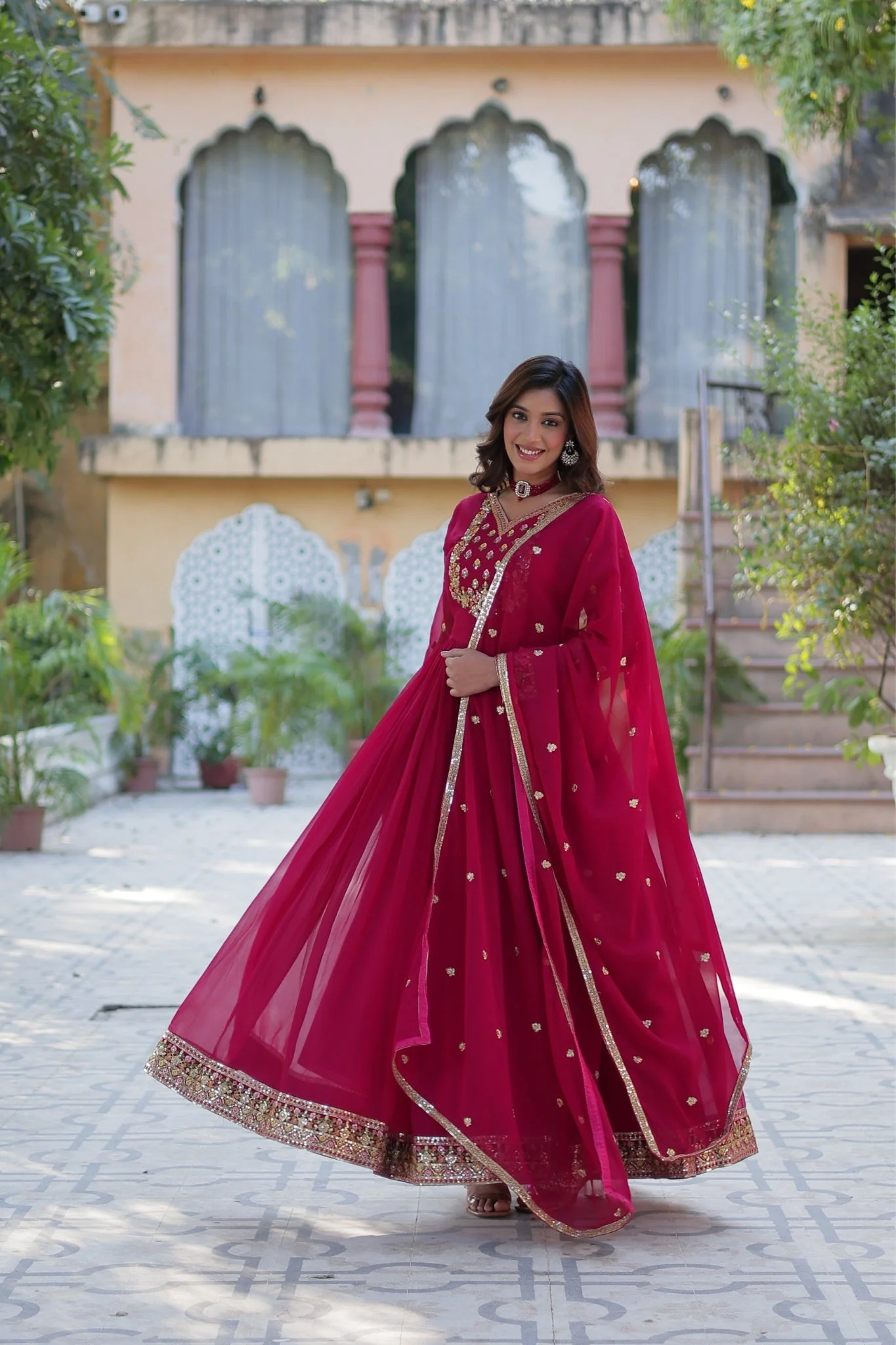 Stunning Georgette Embroidered Beautiful Gown Set - Image 13