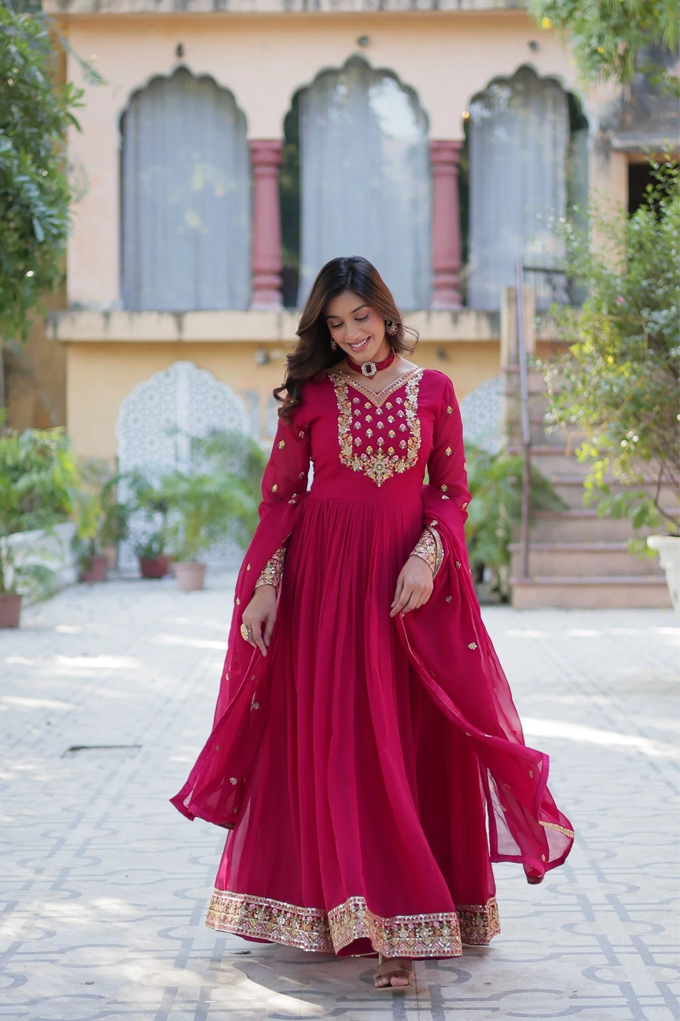 Stunning Georgette Embroidered Beautiful Gown Set - Image 14