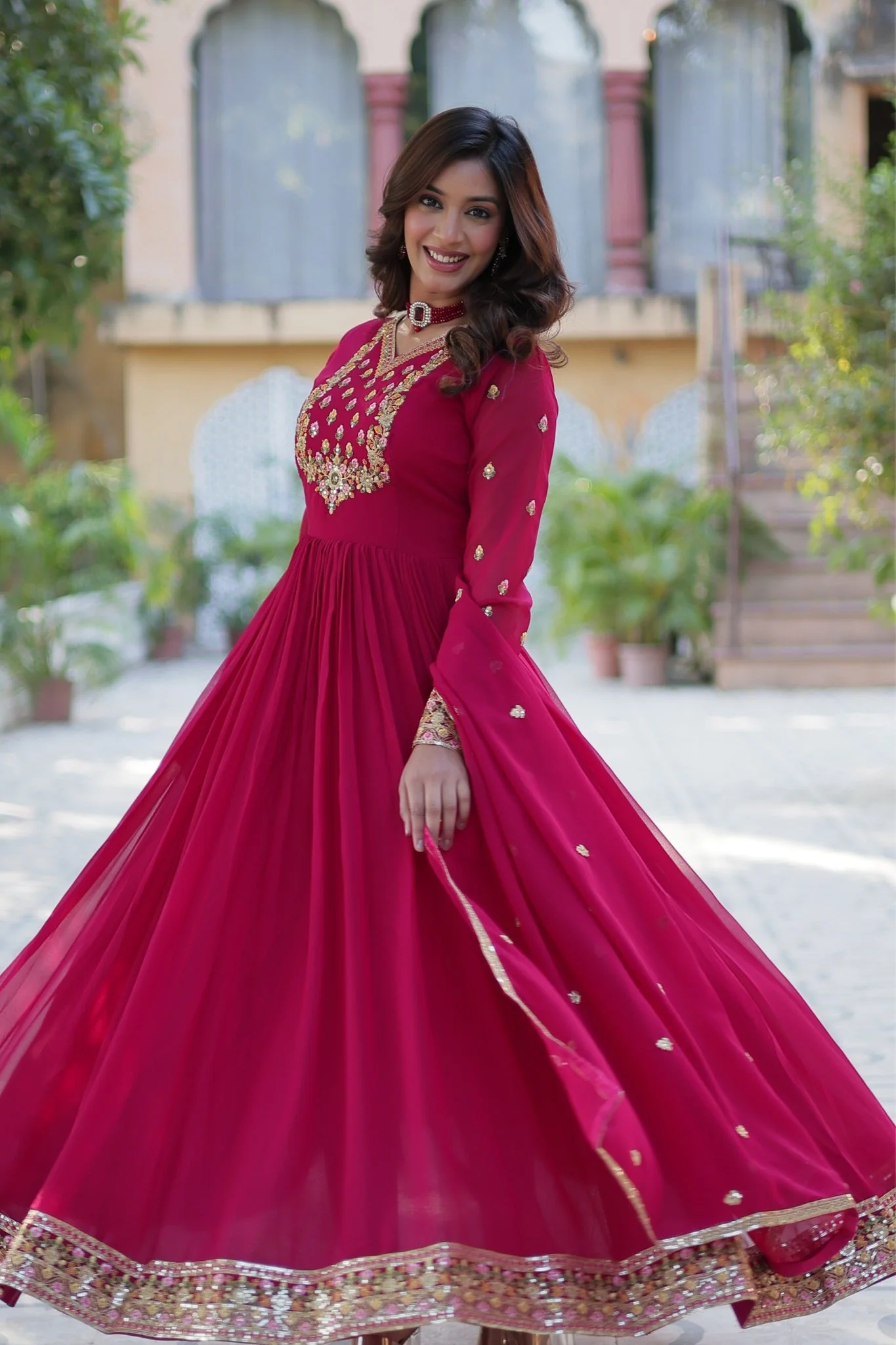 Stunning Georgette Embroidered Beautiful Gown Set - Image 15