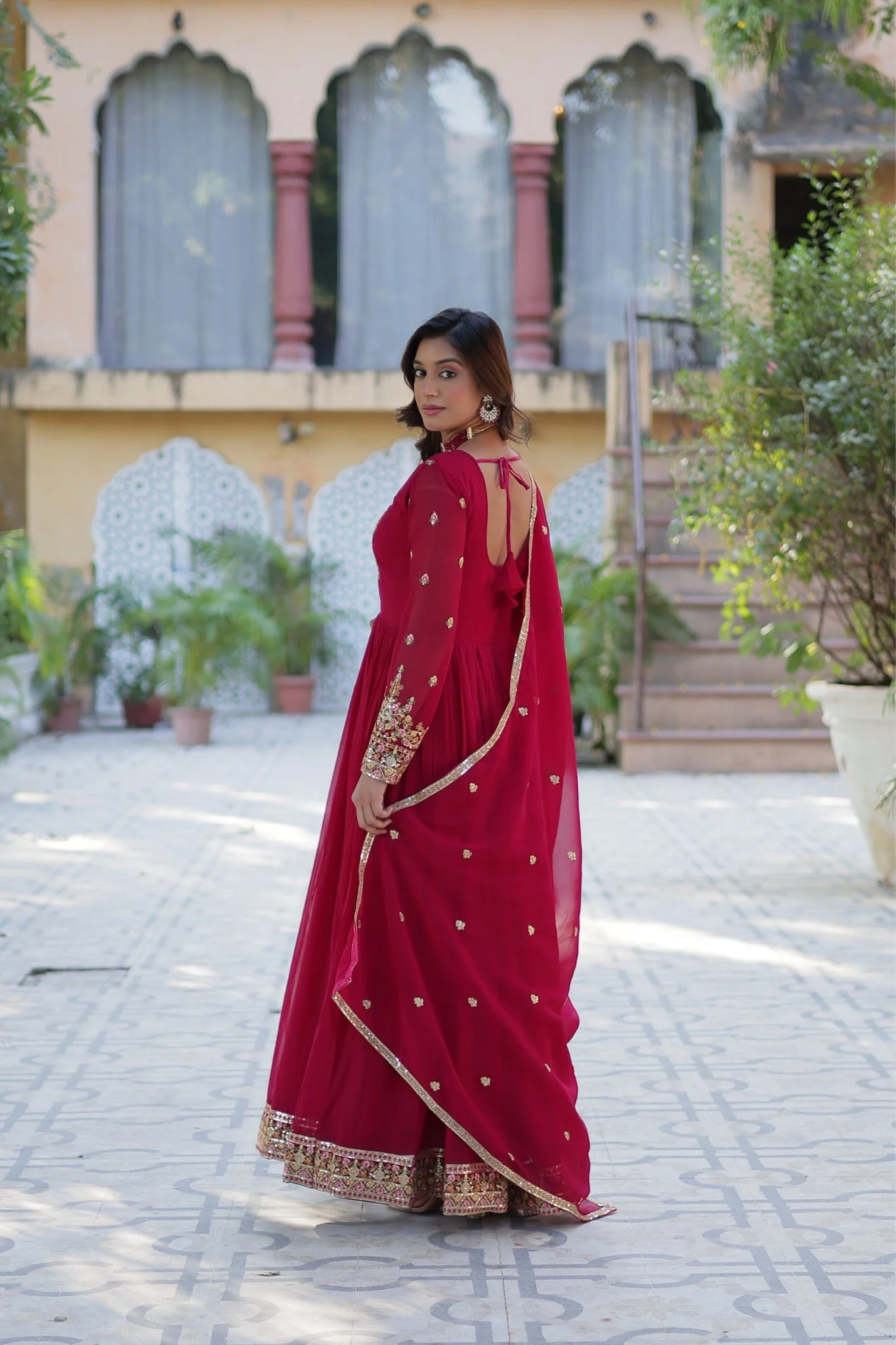 Stunning Georgette Embroidered Beautiful Gown Set - Image 16