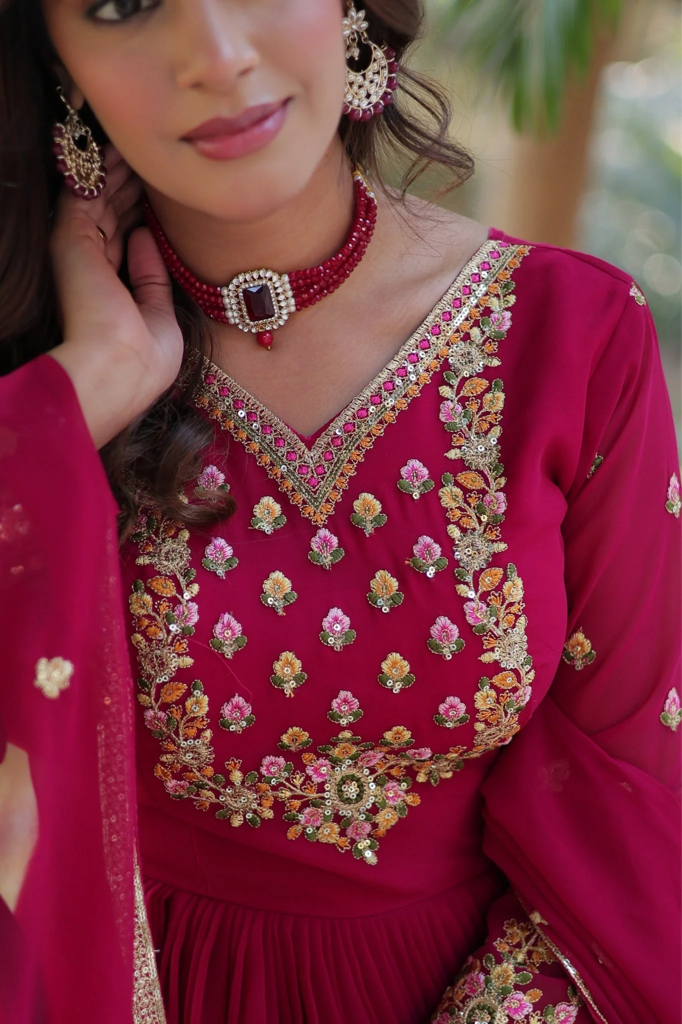 Stunning Georgette Embroidered Beautiful Gown Set - Image 18