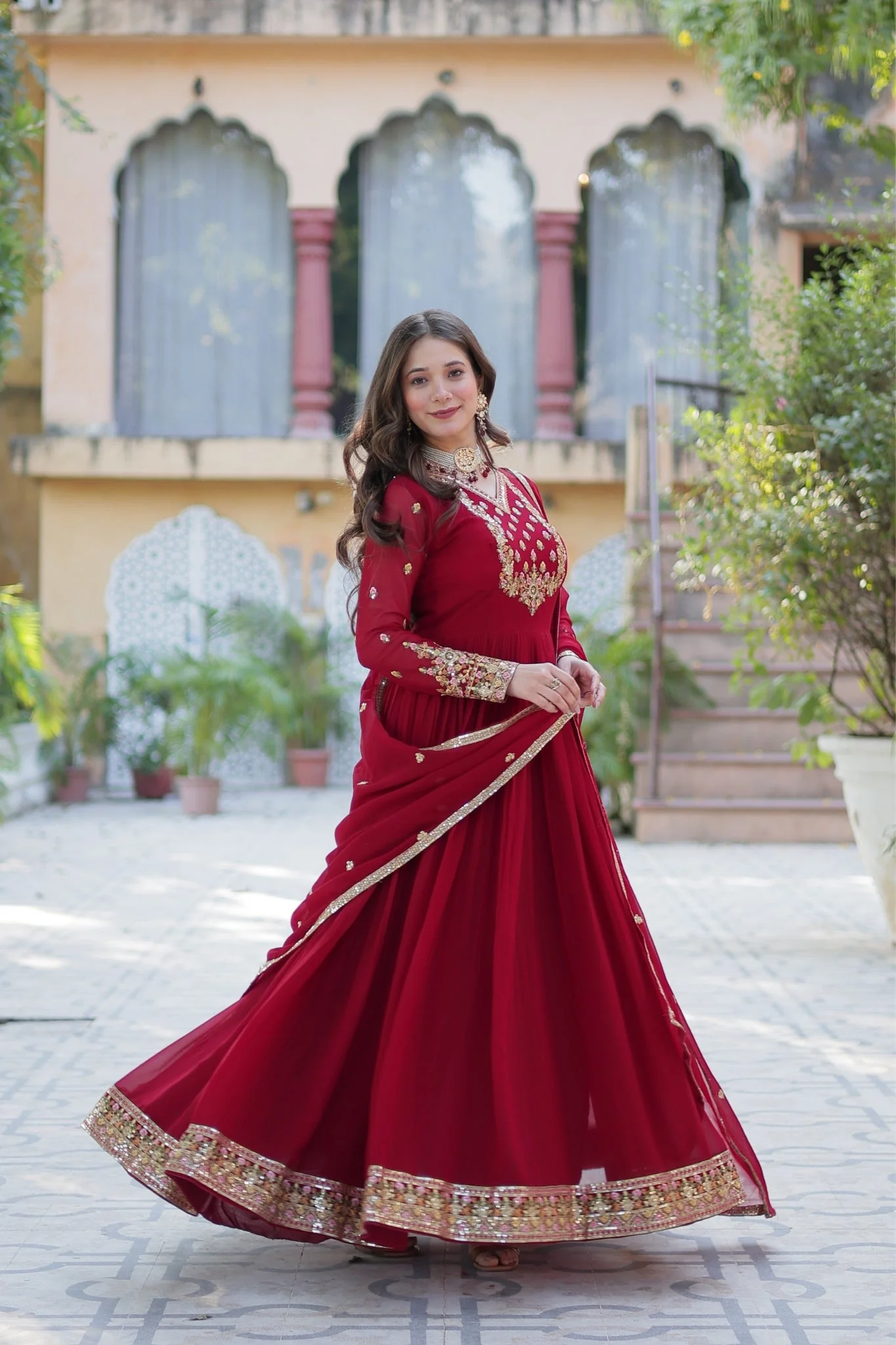 Stunning Georgette Embroidered Beautiful Gown Set - Image 2