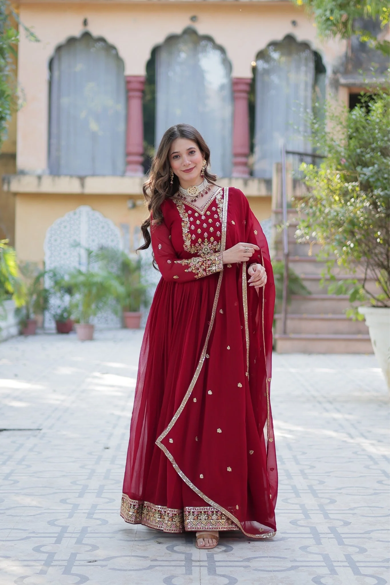 Stunning Georgette Embroidered Beautiful Gown Set - Image 3
