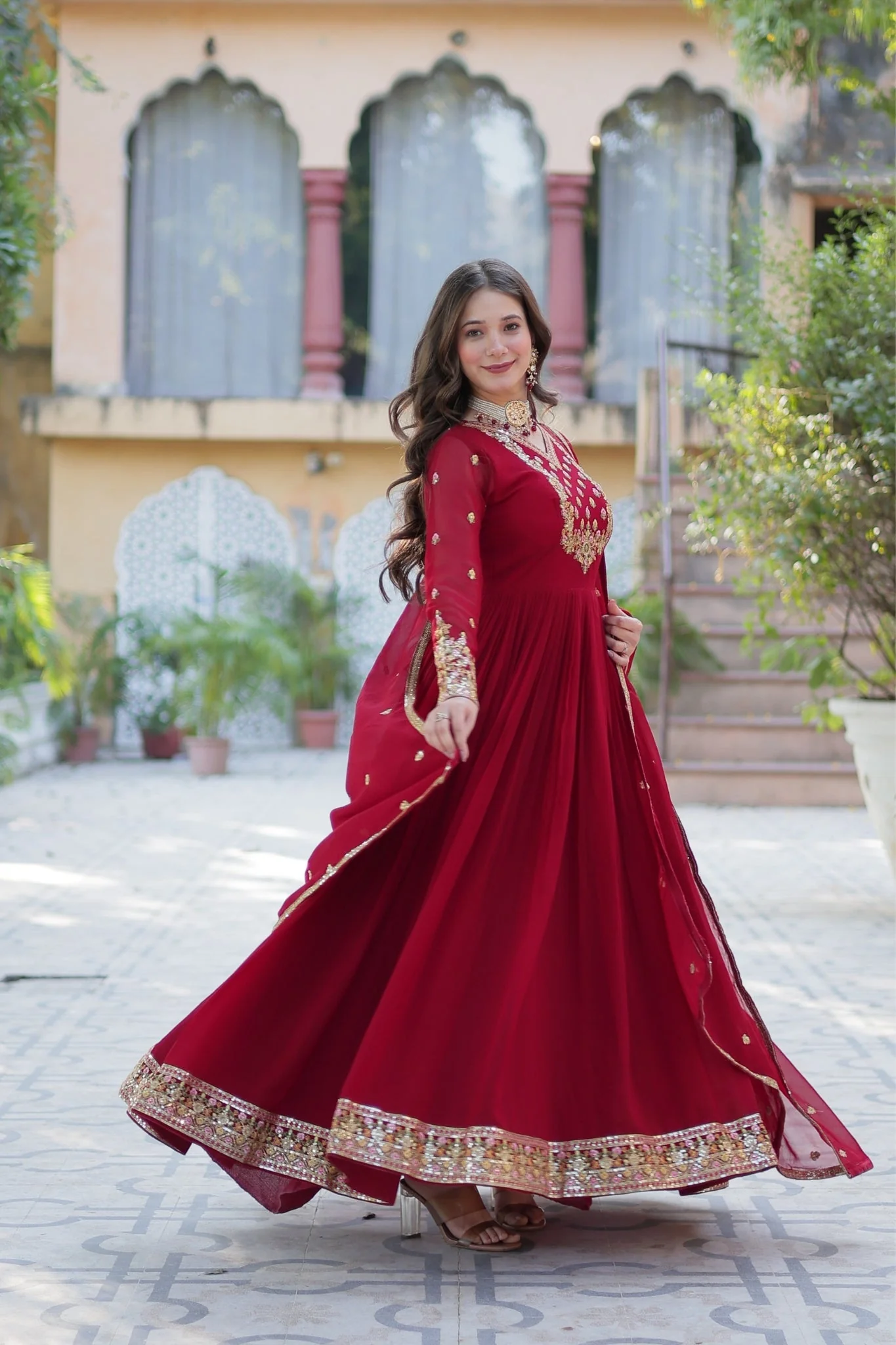 Stunning Georgette Embroidered Beautiful Gown Set - Image 4