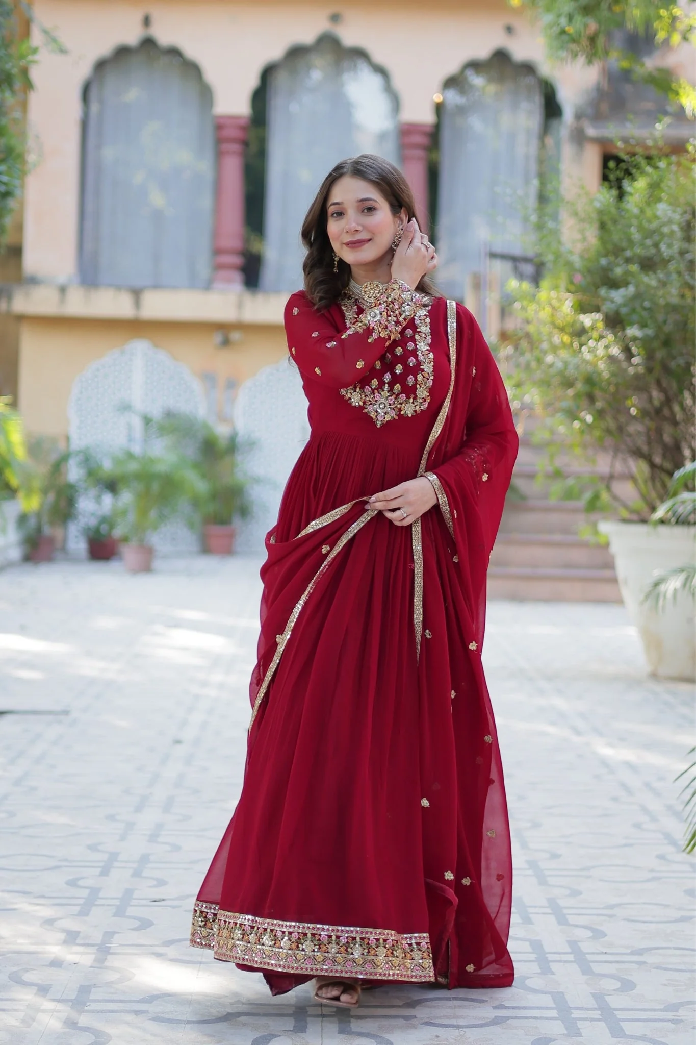 Stunning Georgette Embroidered Beautiful Gown Set - Image 5