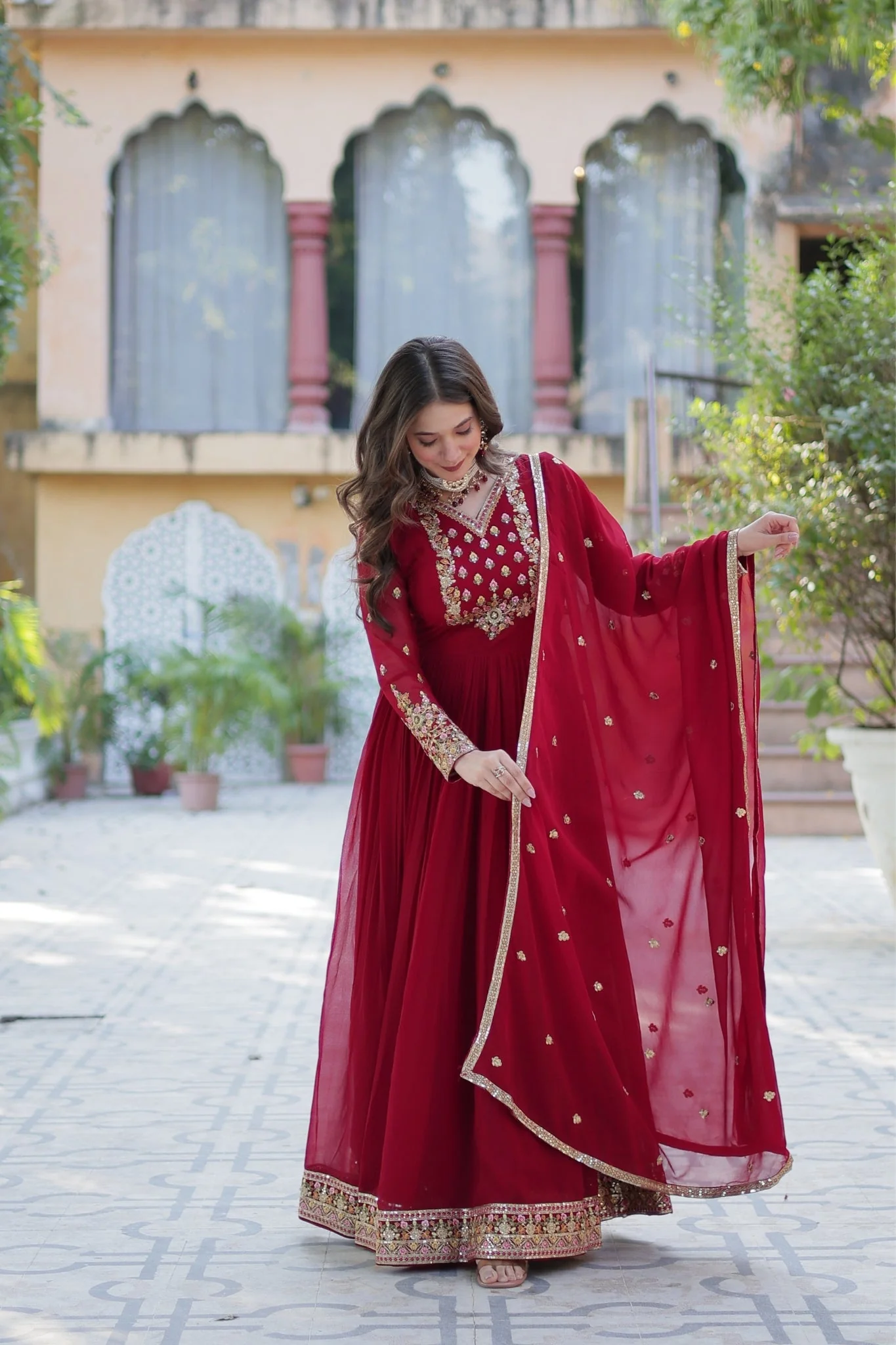 Stunning Georgette Embroidered Beautiful Gown Set - Image 6
