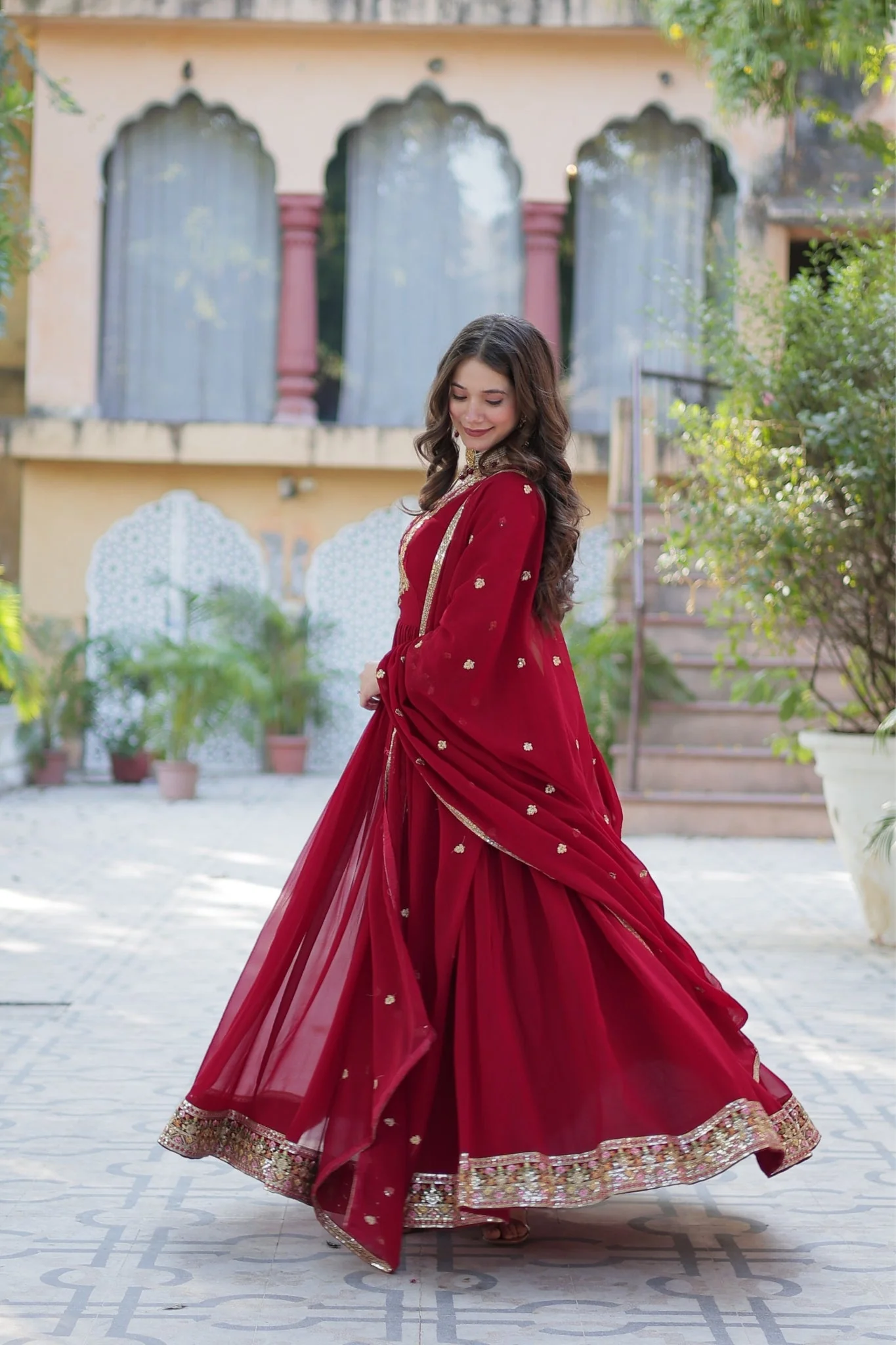 Stunning Georgette Embroidered Beautiful Gown Set - Image 7