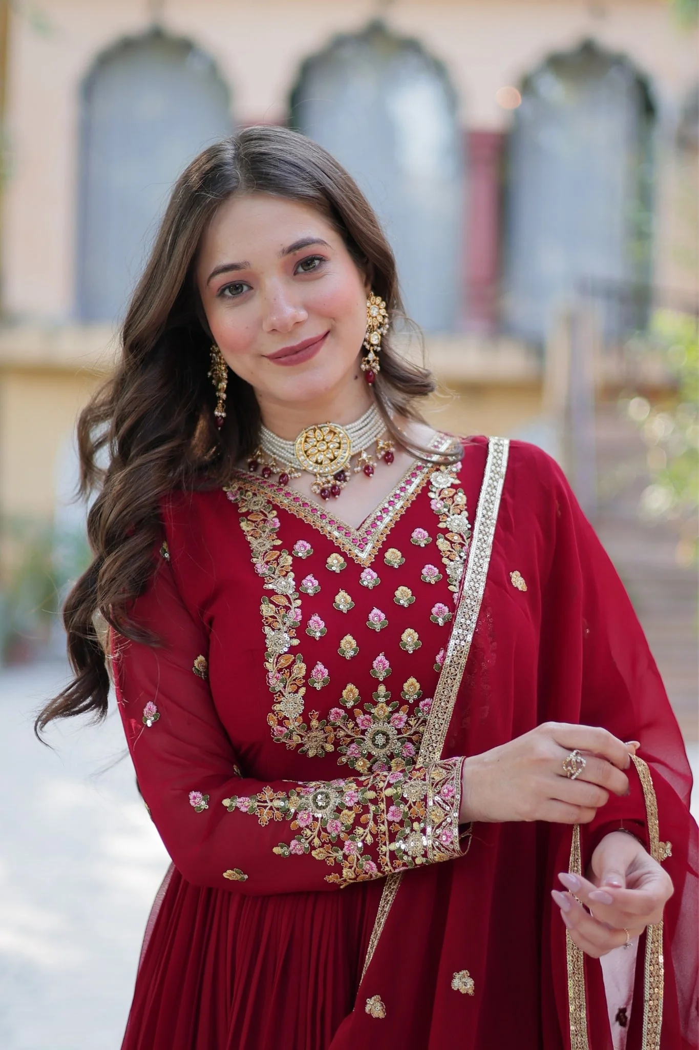 Stunning Georgette Embroidered Beautiful Gown Set - Image 8