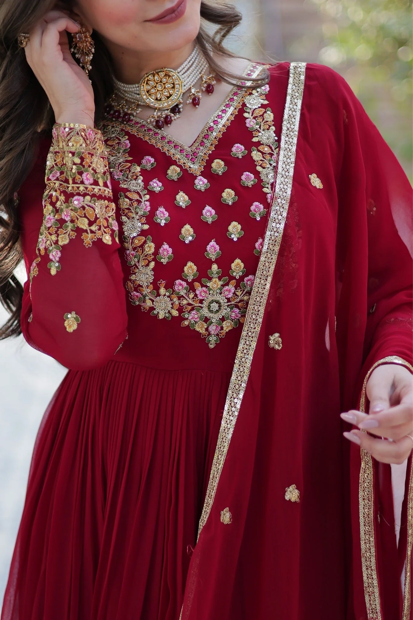 Stunning Georgette Embroidered Beautiful Gown Set - Image 9