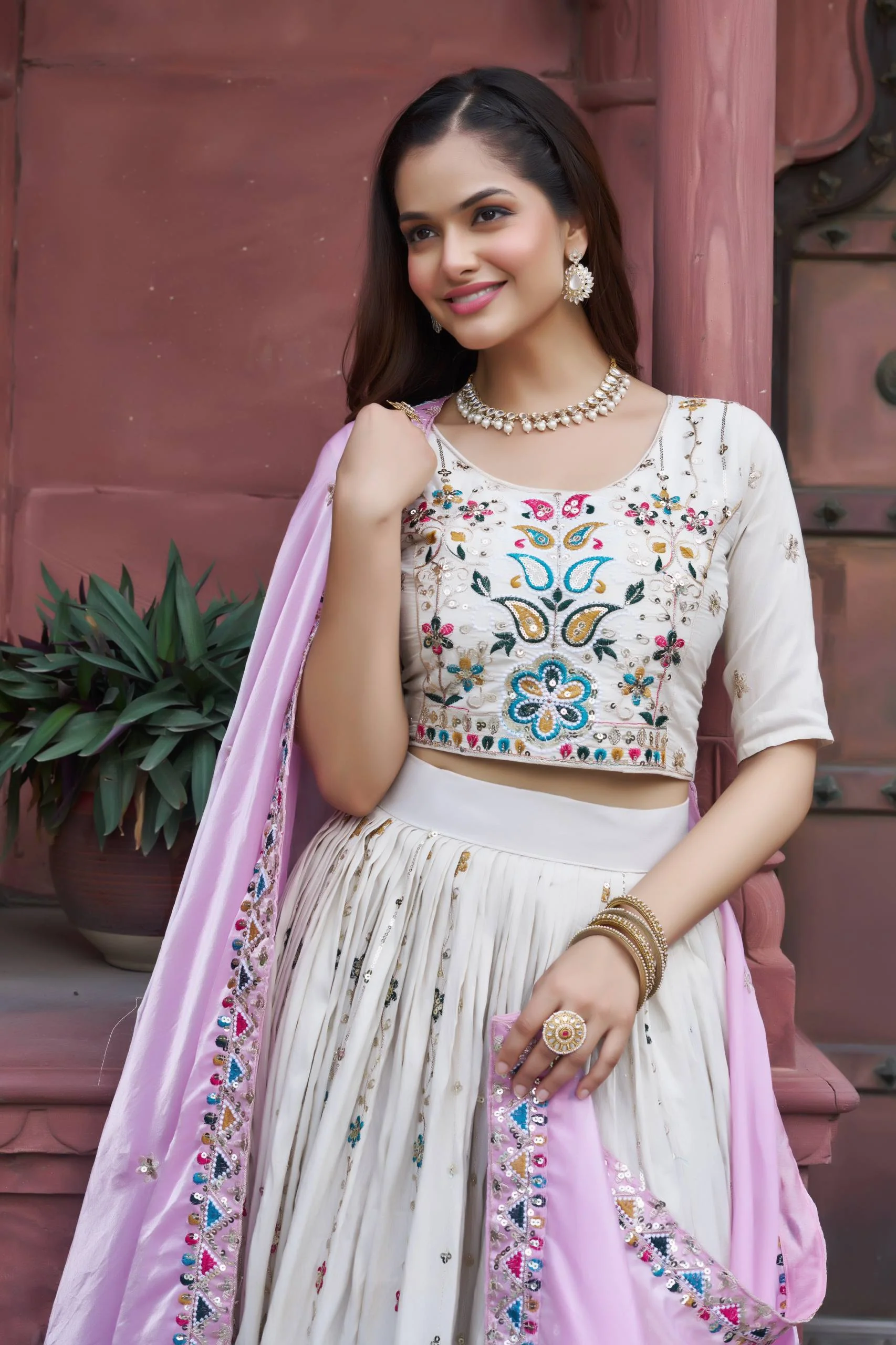 Stunning Pure Tissue Silk Embroidered Lehenga Choli Set With Pure Fendy Dupatta - Image 5
