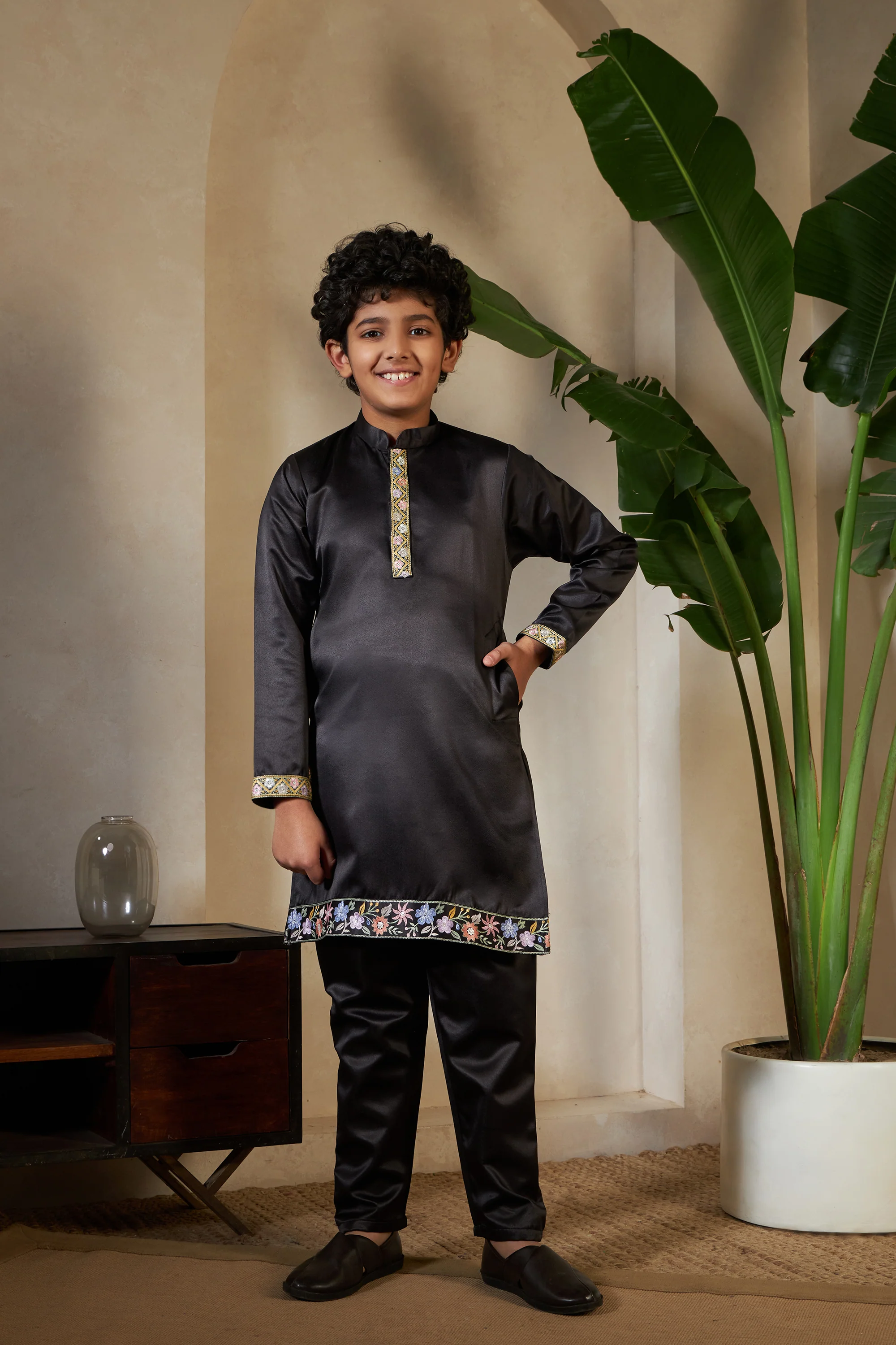 Stylish Black Satin Kurta Koti Set For Wedding Wear - Image 6