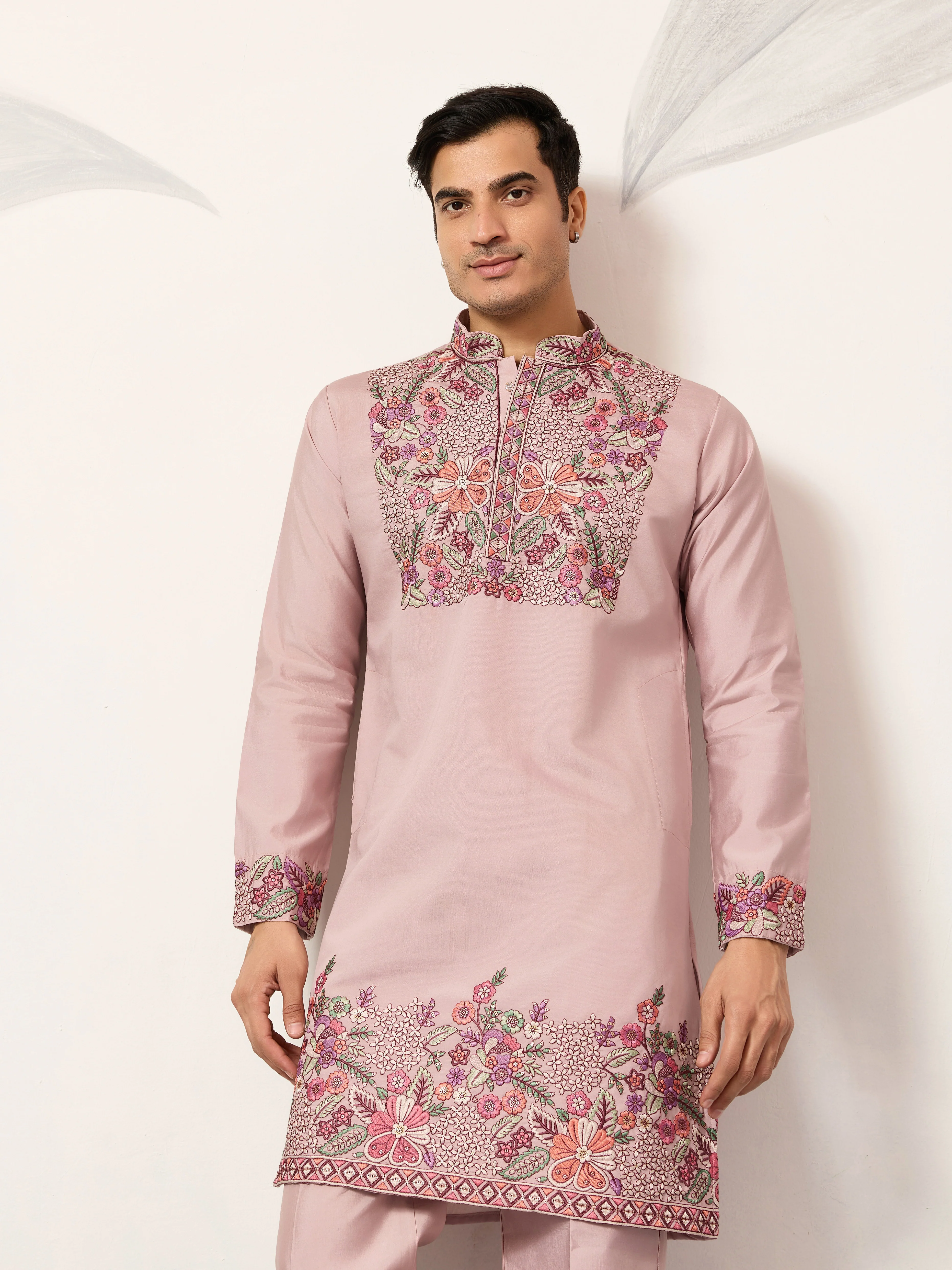 Stylish Dusty Pink Kurta Pant Set for Festive Occasions - Image 2