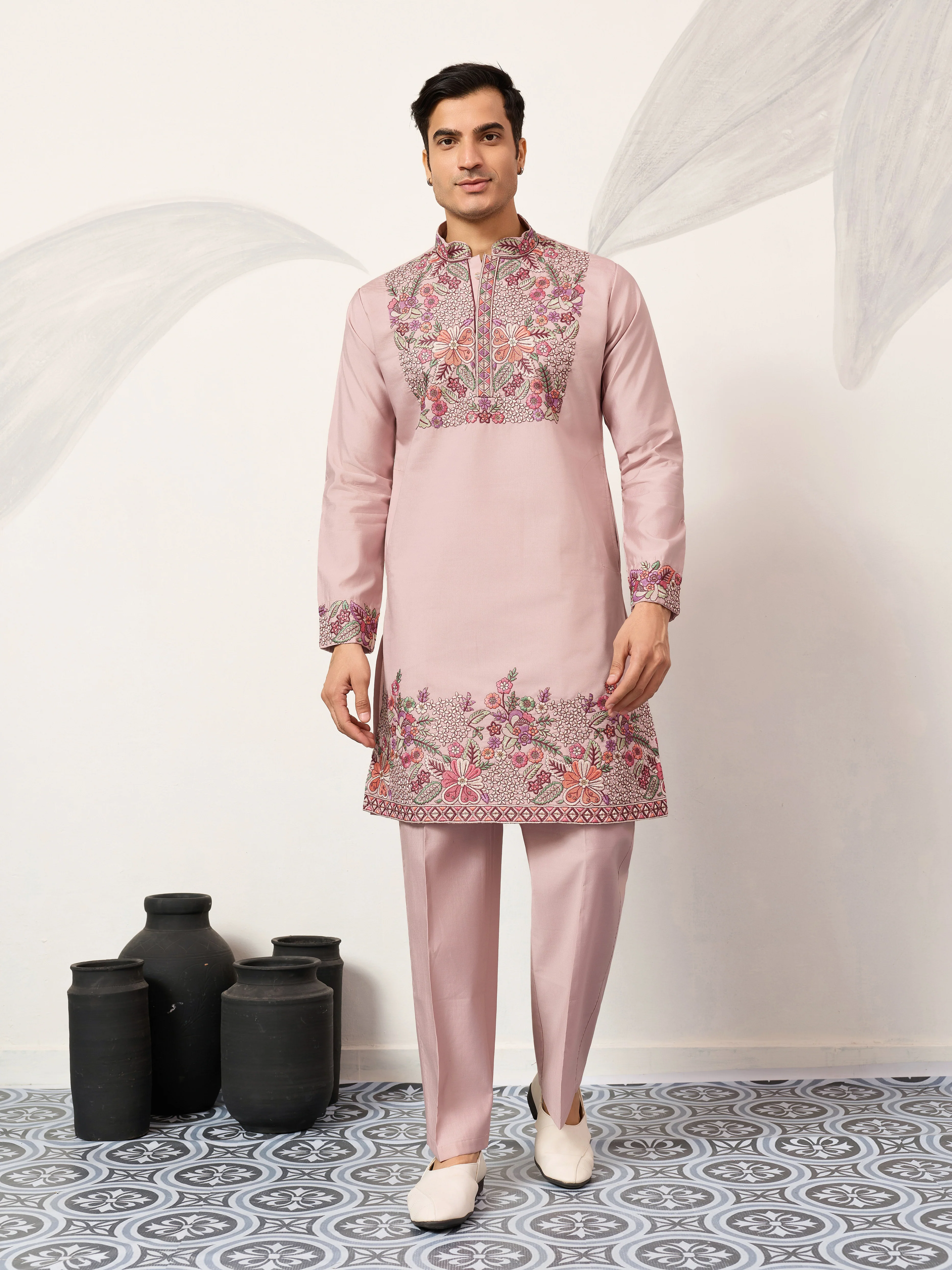 Stylish Dusty Pink Kurta Pant Set for Festive Occasions - Image 5