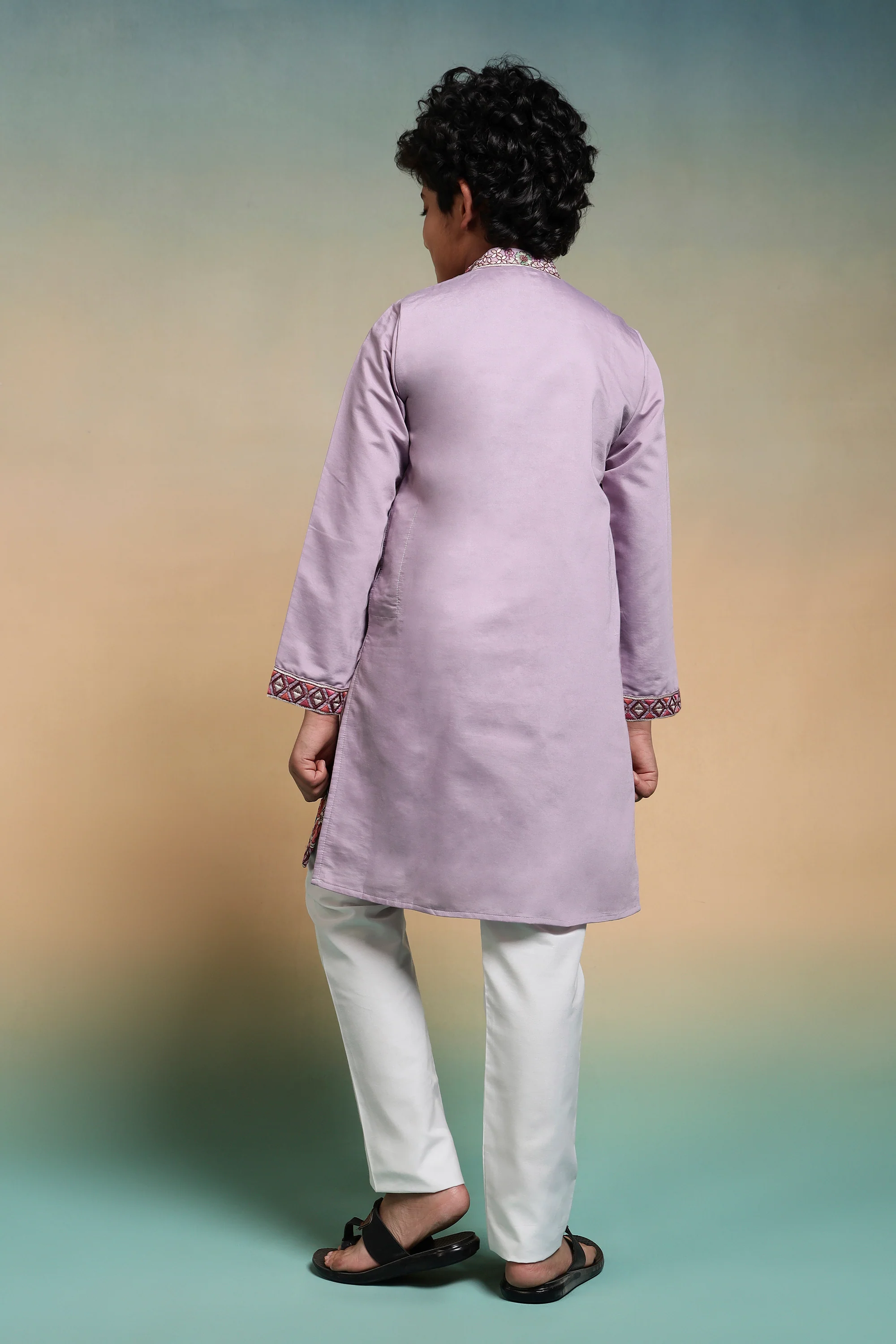 Stylish Lavender Multi Thread Sequence Work Kurta Pant Set For Kids - Image 7