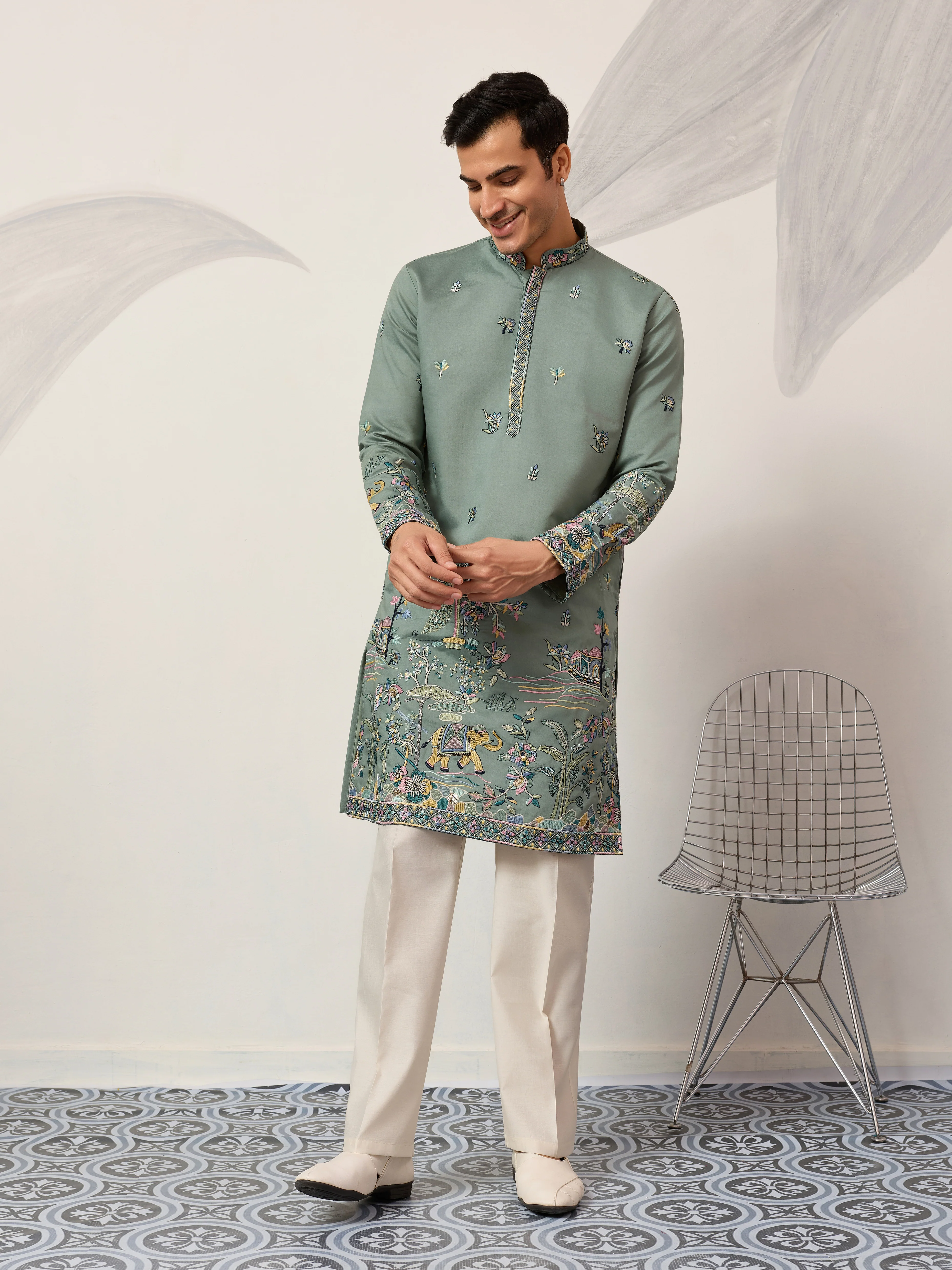Stylish Pista Mens Wear Kurta for Wedding Occasions