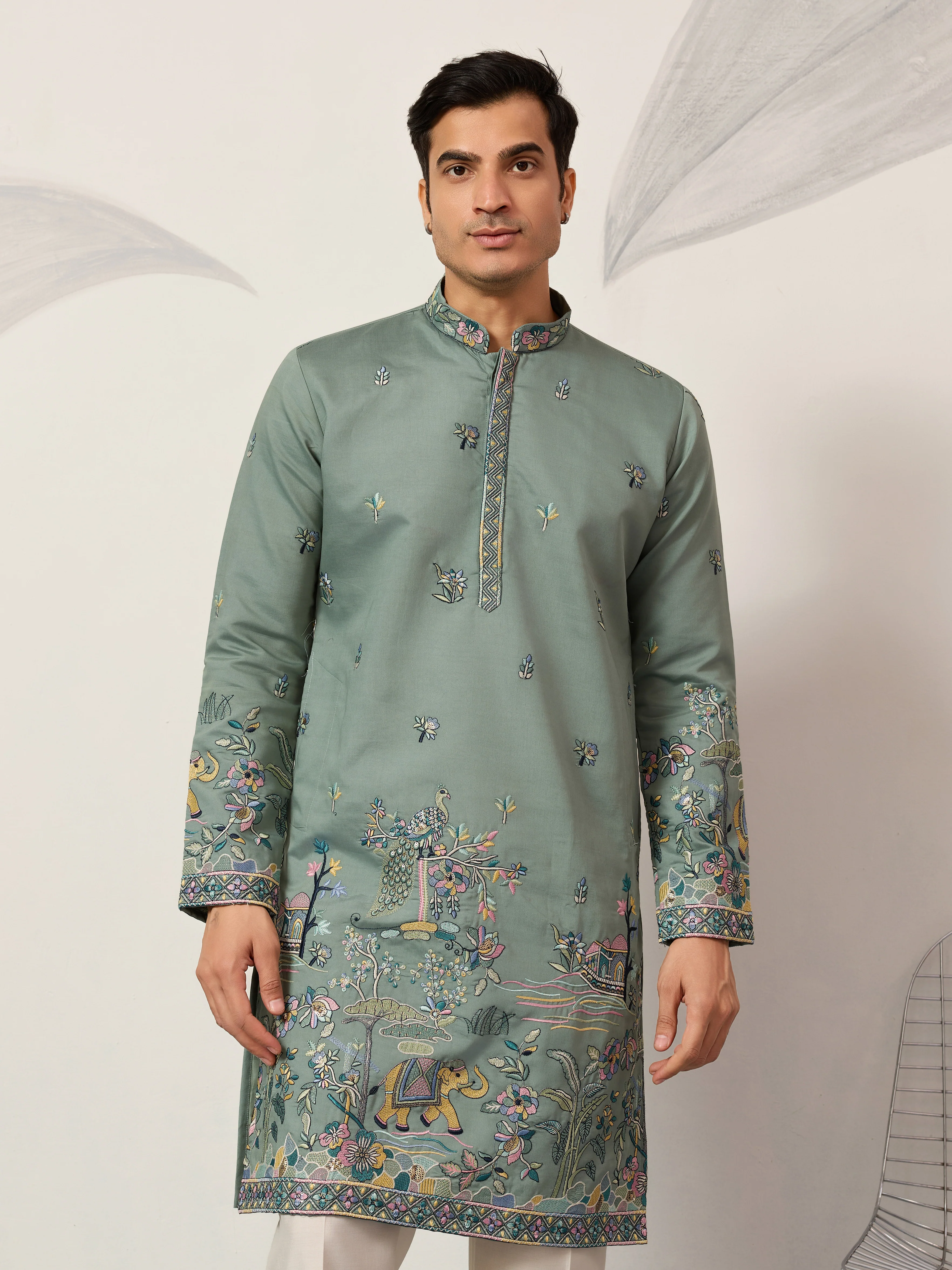 Stylish Pista Mens Wear Kurta for Wedding Occasions - Image 2