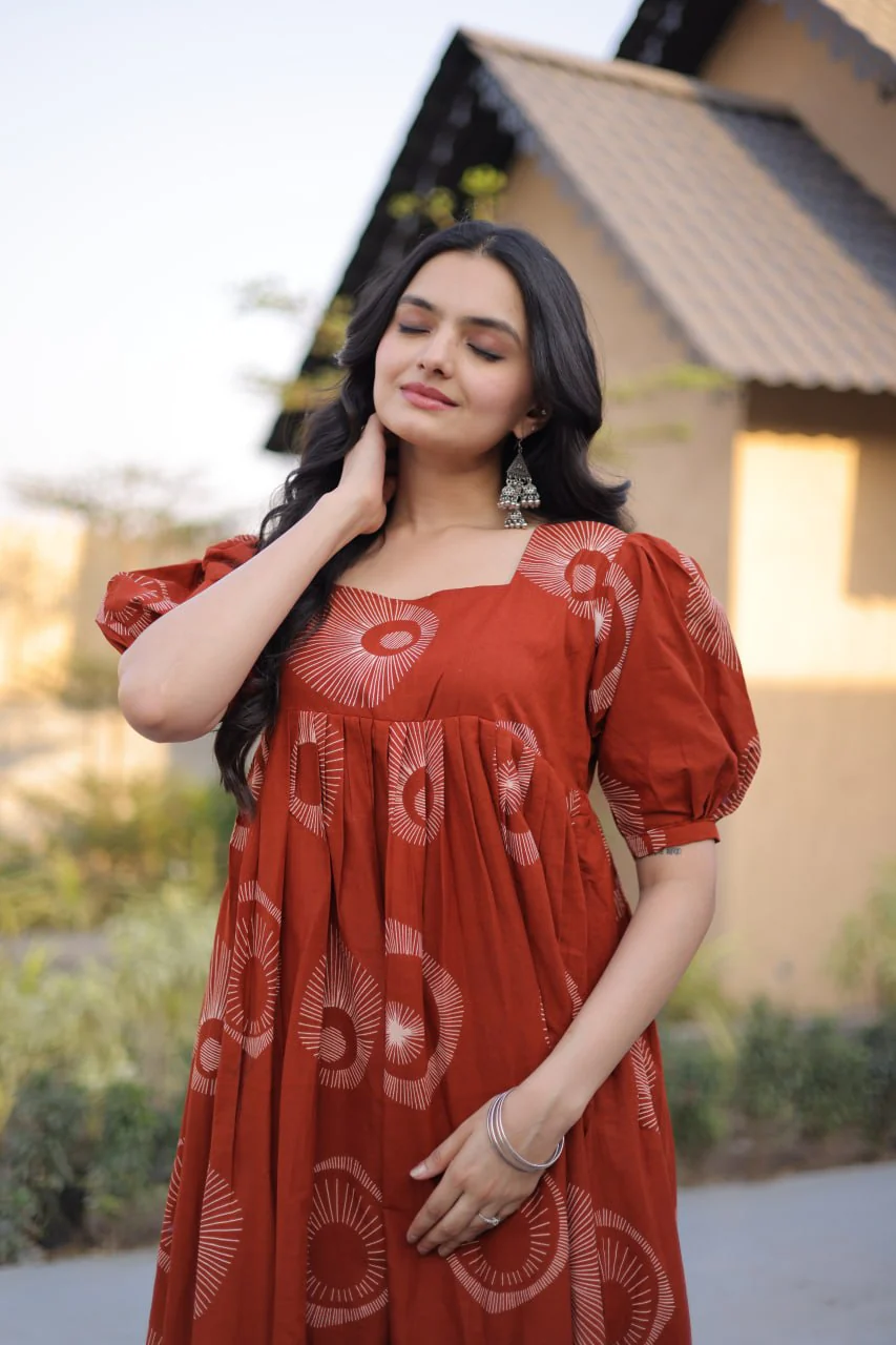 Stylish Printed Cotton Puff Sleeves & Fancy Neck Kurti For Women - Image 5