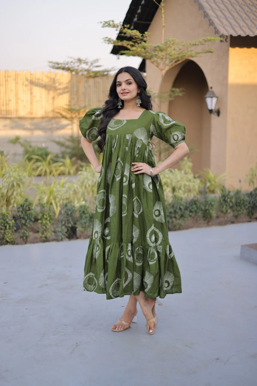 Stylish Printed Cotton Puff Sleeves & Fancy Neck Kurti For Women - Image 6