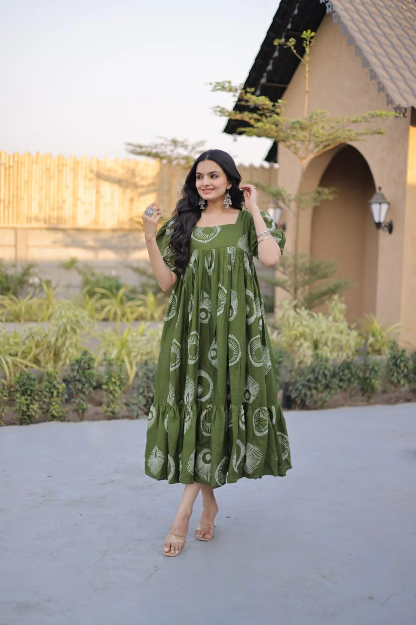 Stylish Printed Cotton Puff Sleeves & Fancy Neck Kurti For Women - Image 8