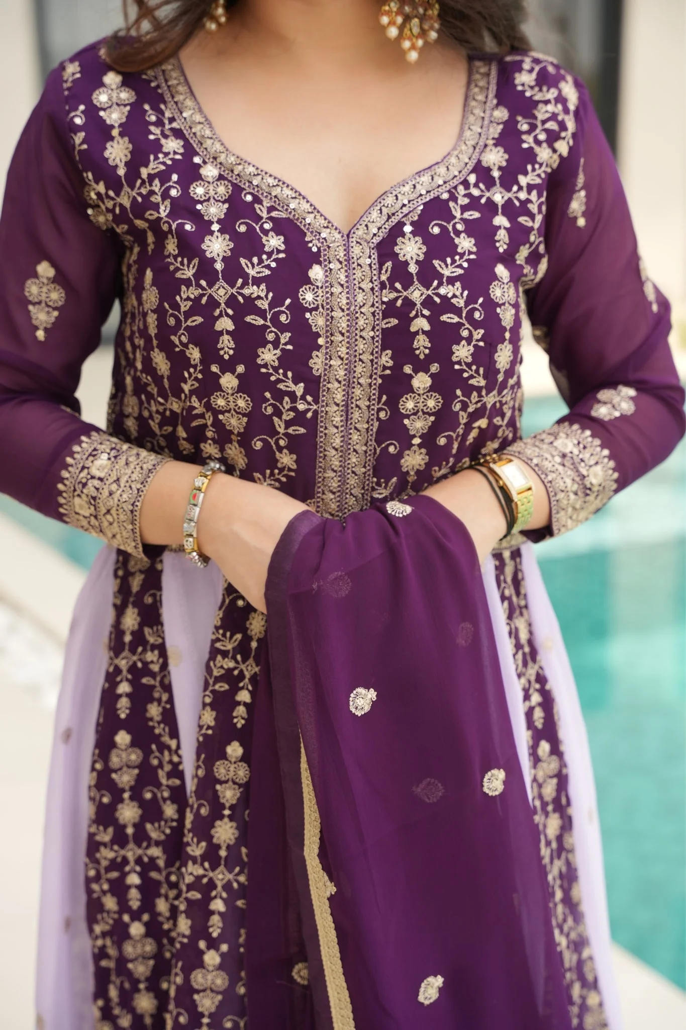 Stylish Sequins Embroidered Wedding Designer Gown - Image 10