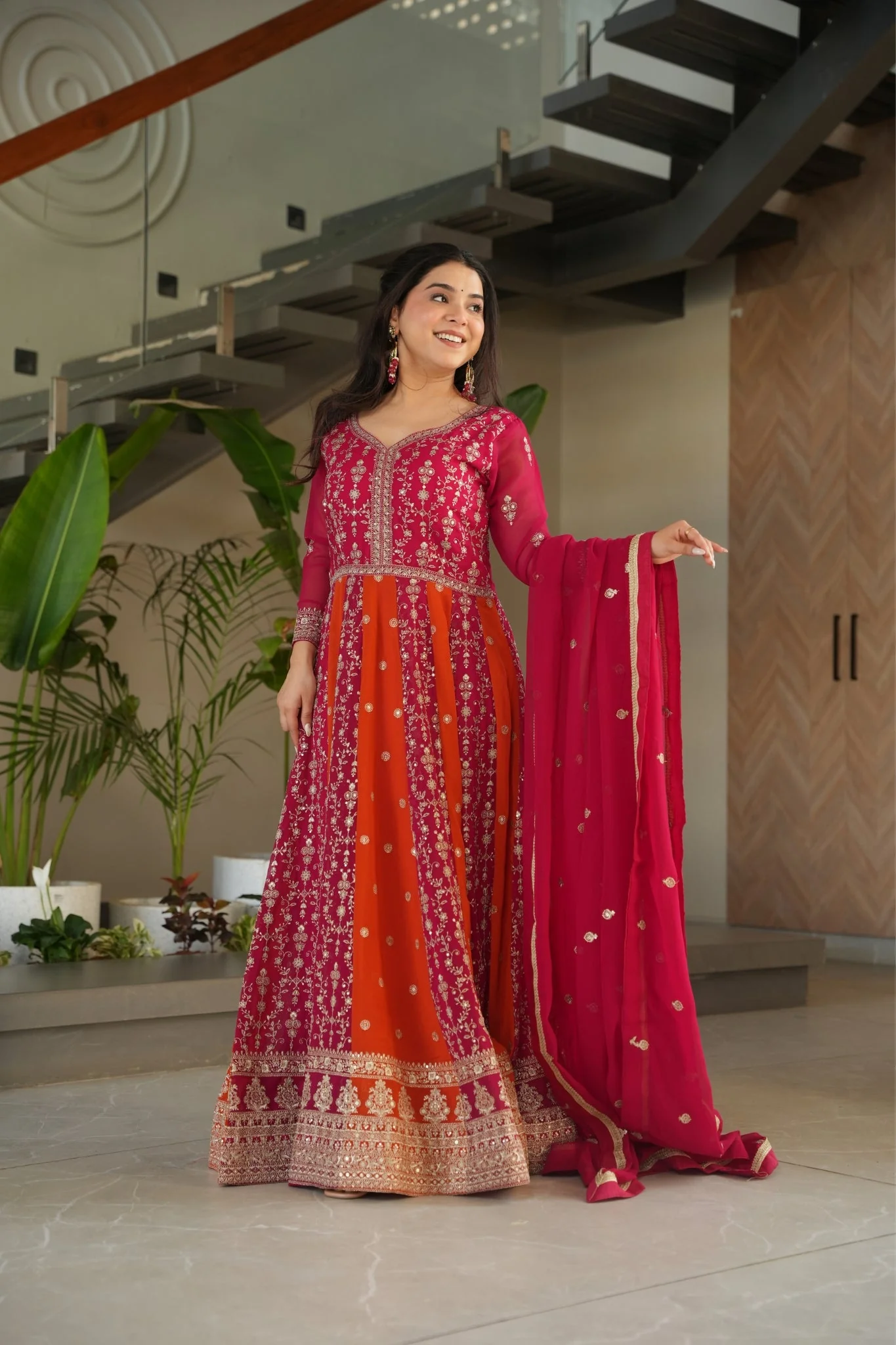Stylish Sequins Embroidered Wedding Designer Gown - Image 13