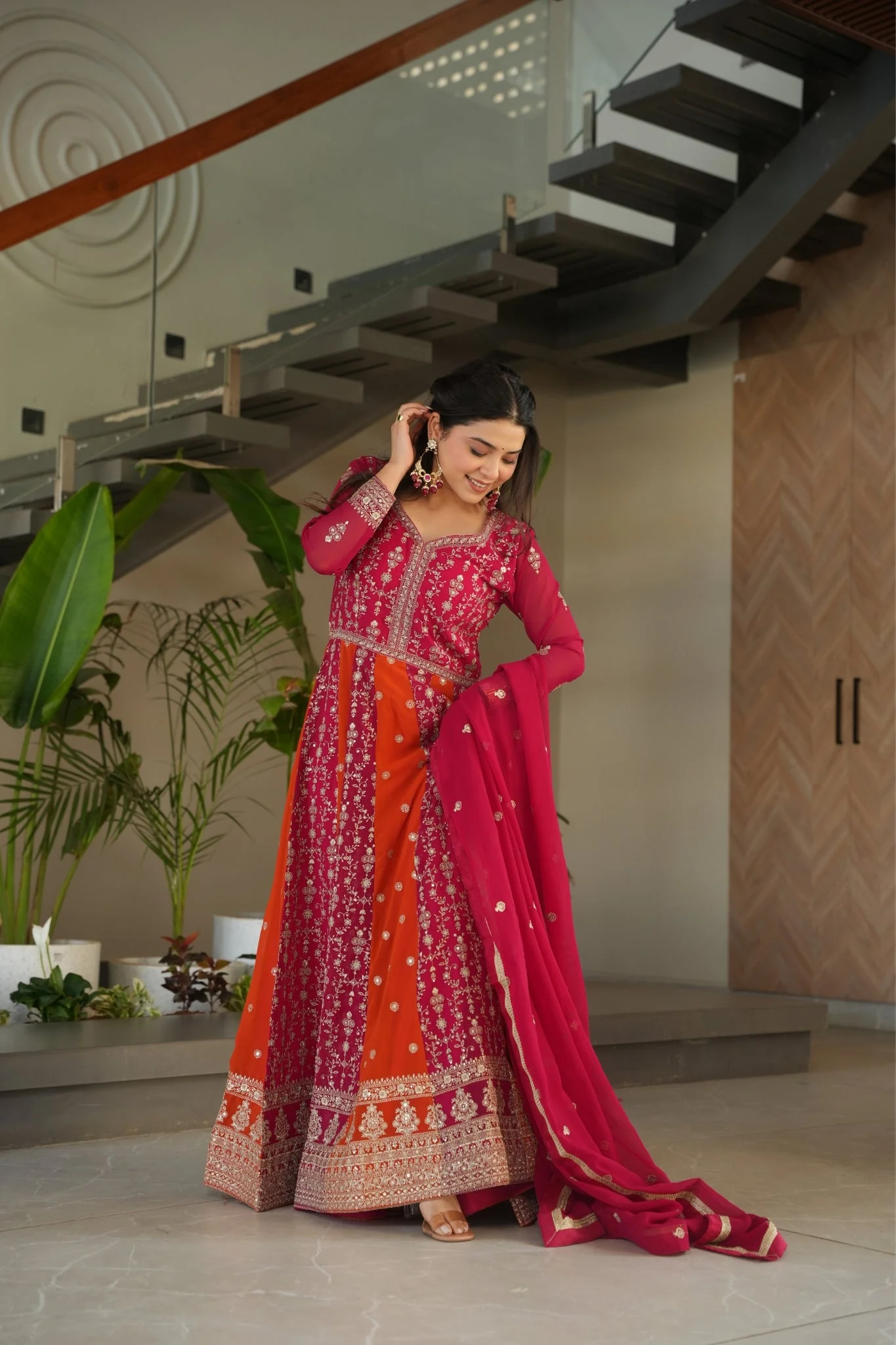 Stylish Sequins Embroidered Wedding Designer Gown - Image 14