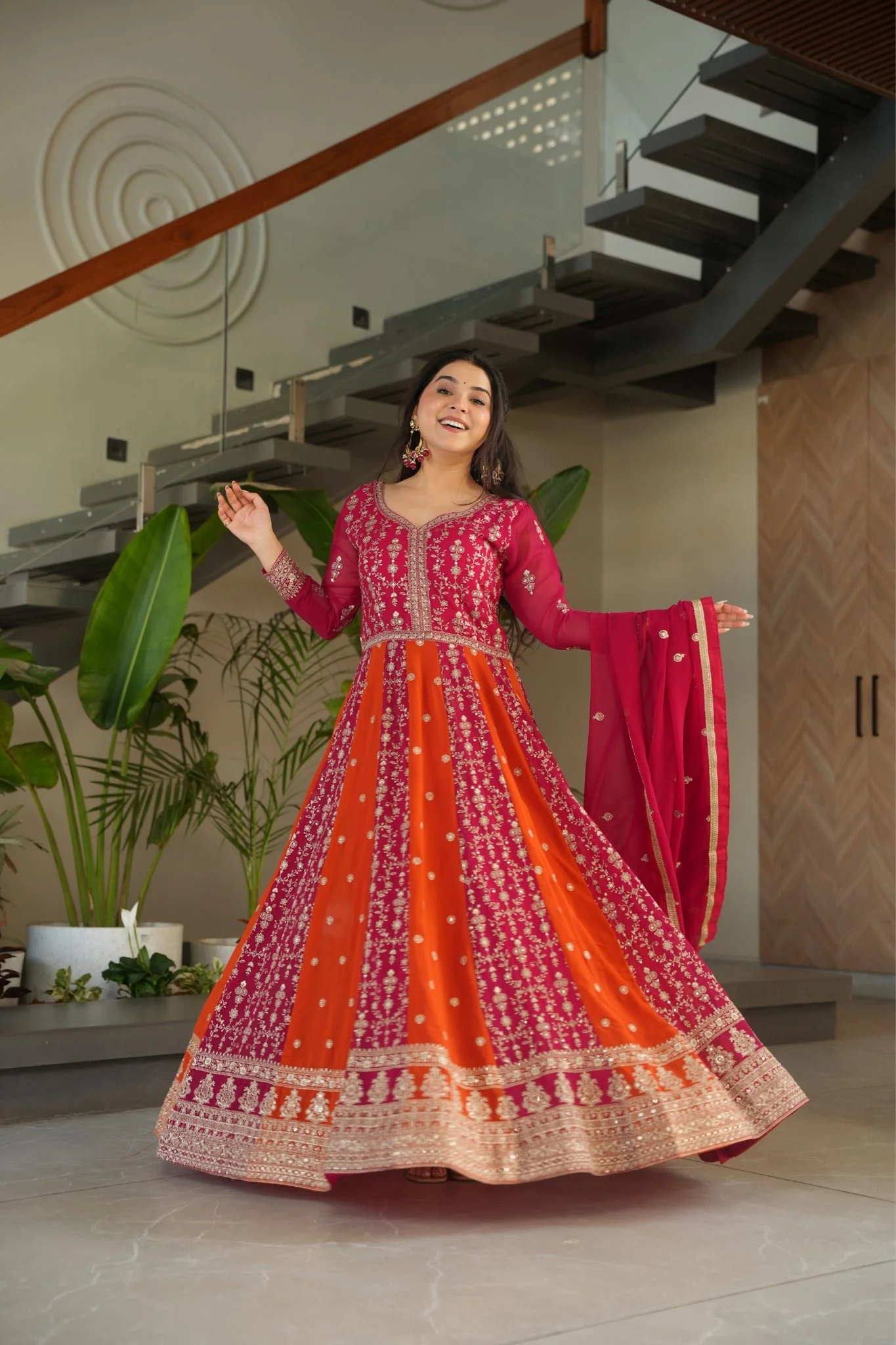 Stylish Sequins Embroidered Wedding Designer Gown - Image 15