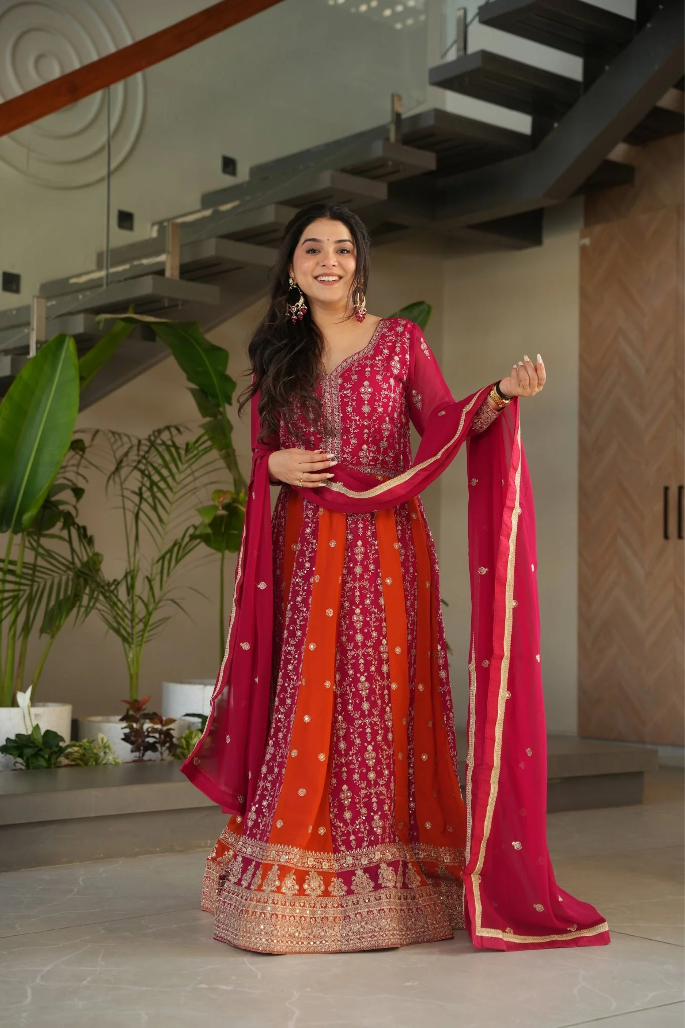 Stylish Sequins Embroidered Wedding Designer Gown - Image 16