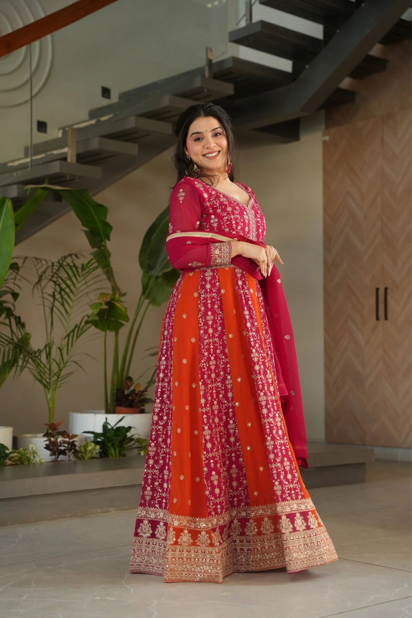 Stylish Sequins Embroidered Wedding Designer Gown - Image 18