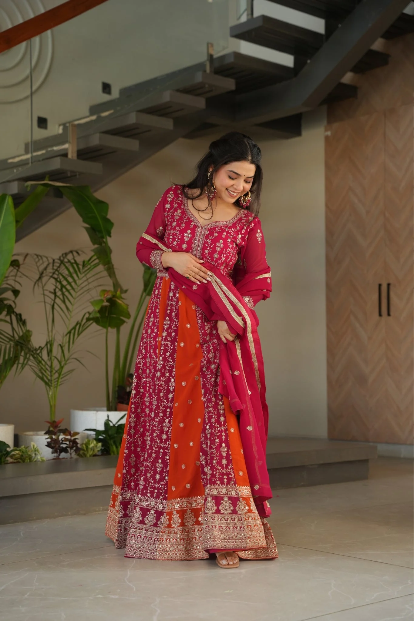 Stylish Sequins Embroidered Wedding Designer Gown - Image 19