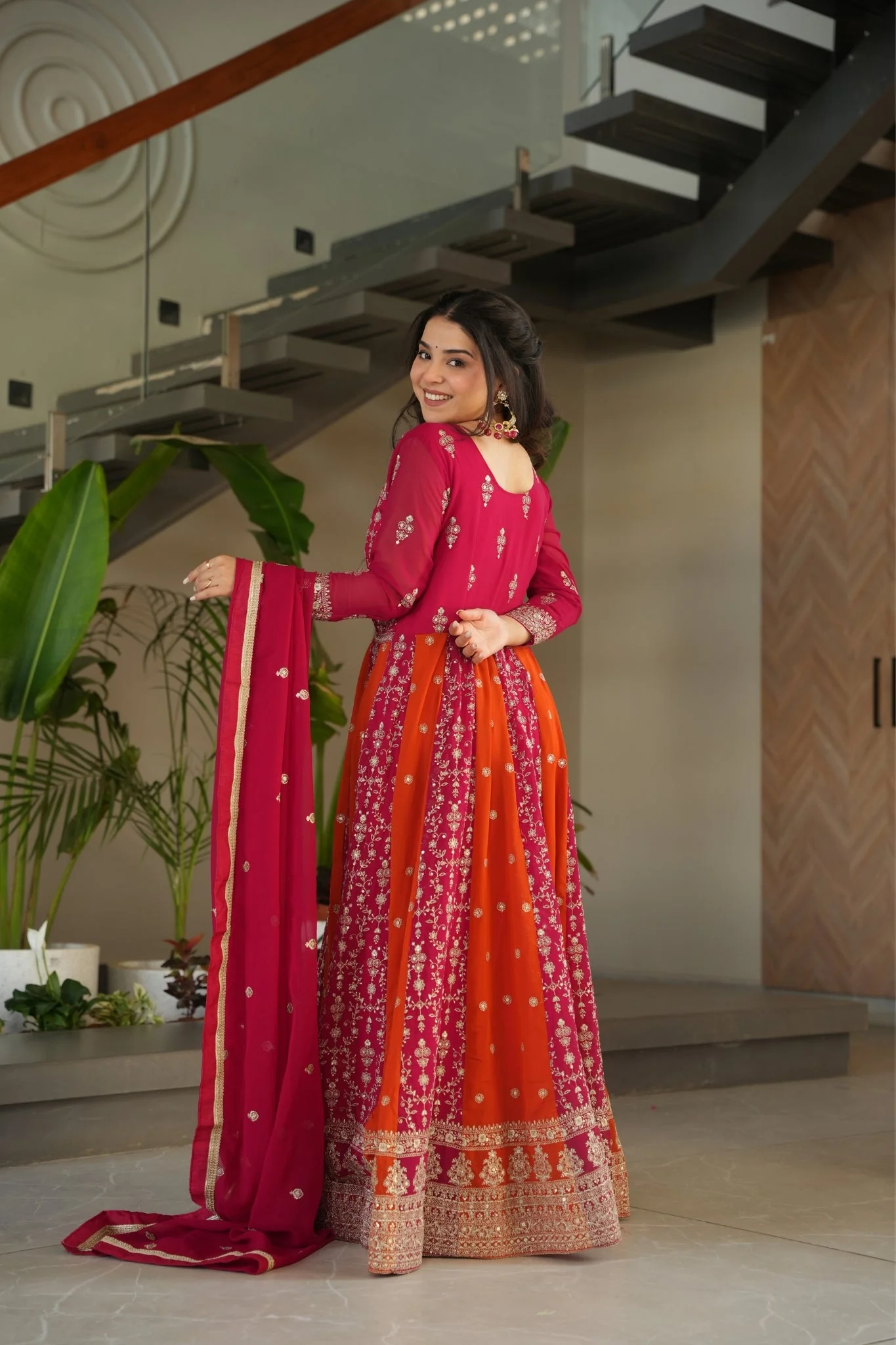 Stylish Sequins Embroidered Wedding Designer Gown - Image 20
