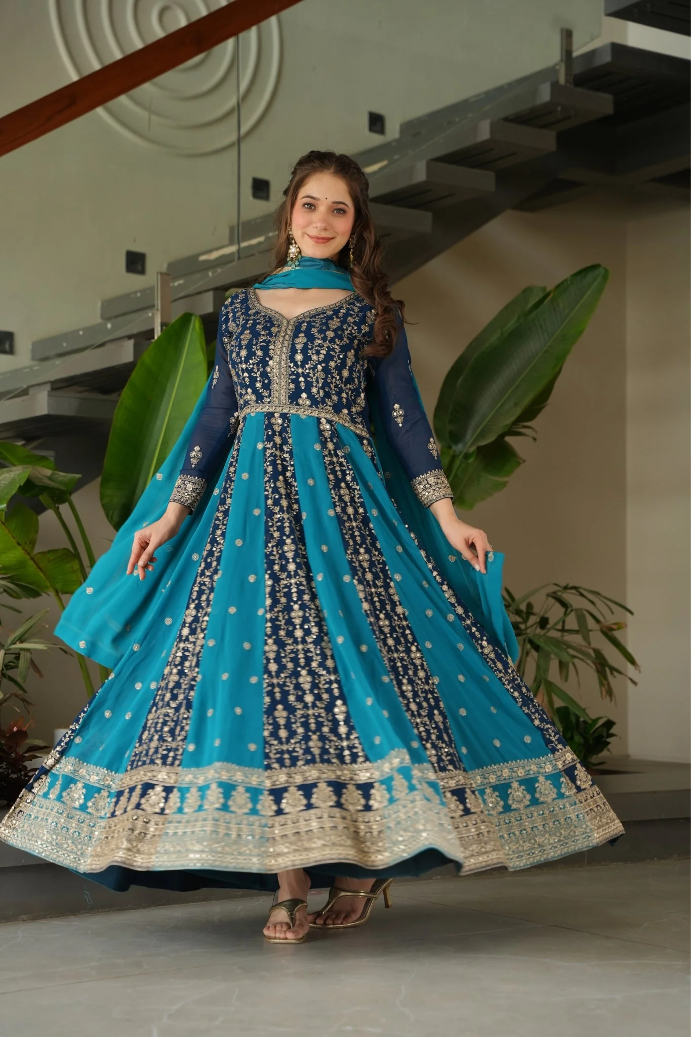 Stylish Sequins Embroidered Wedding Designer Gown - Image 24