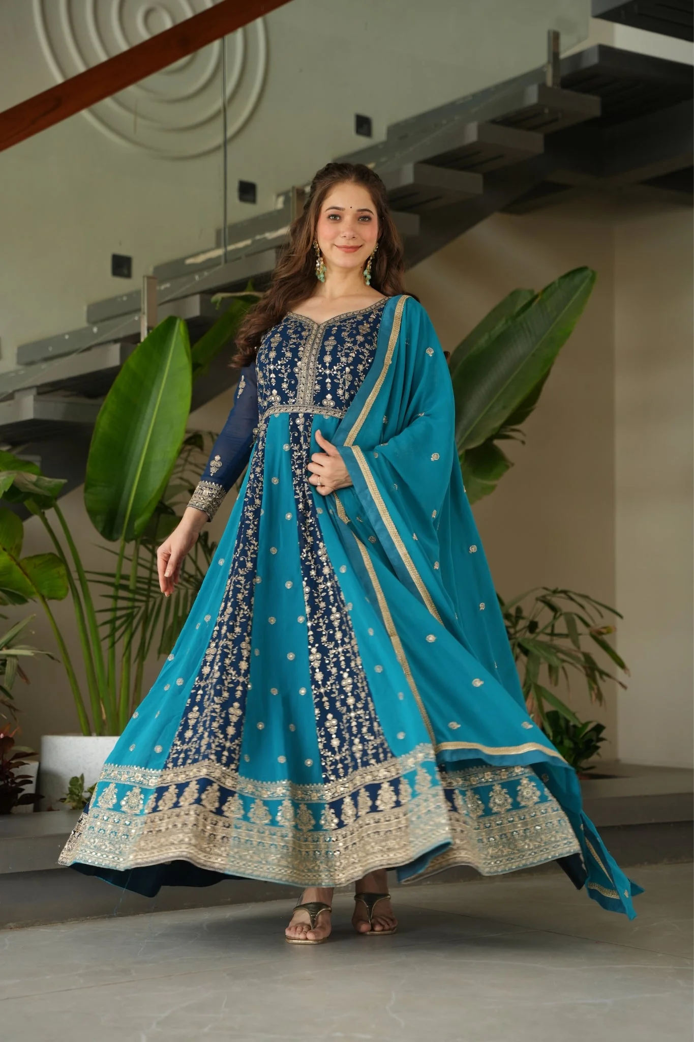Stylish Sequins Embroidered Wedding Designer Gown - Image 28