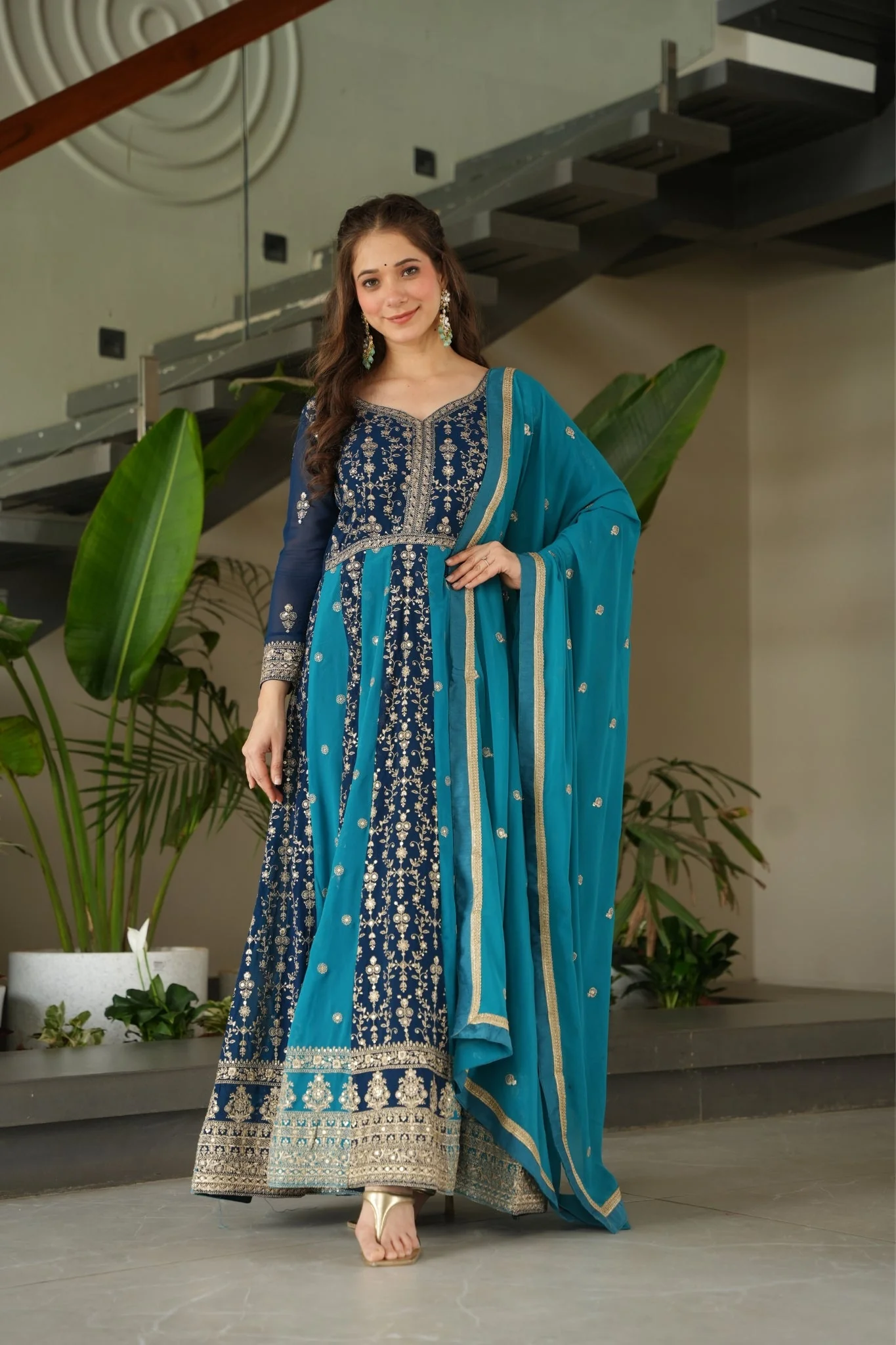 Stylish Sequins Embroidered Wedding Designer Gown - Image 29