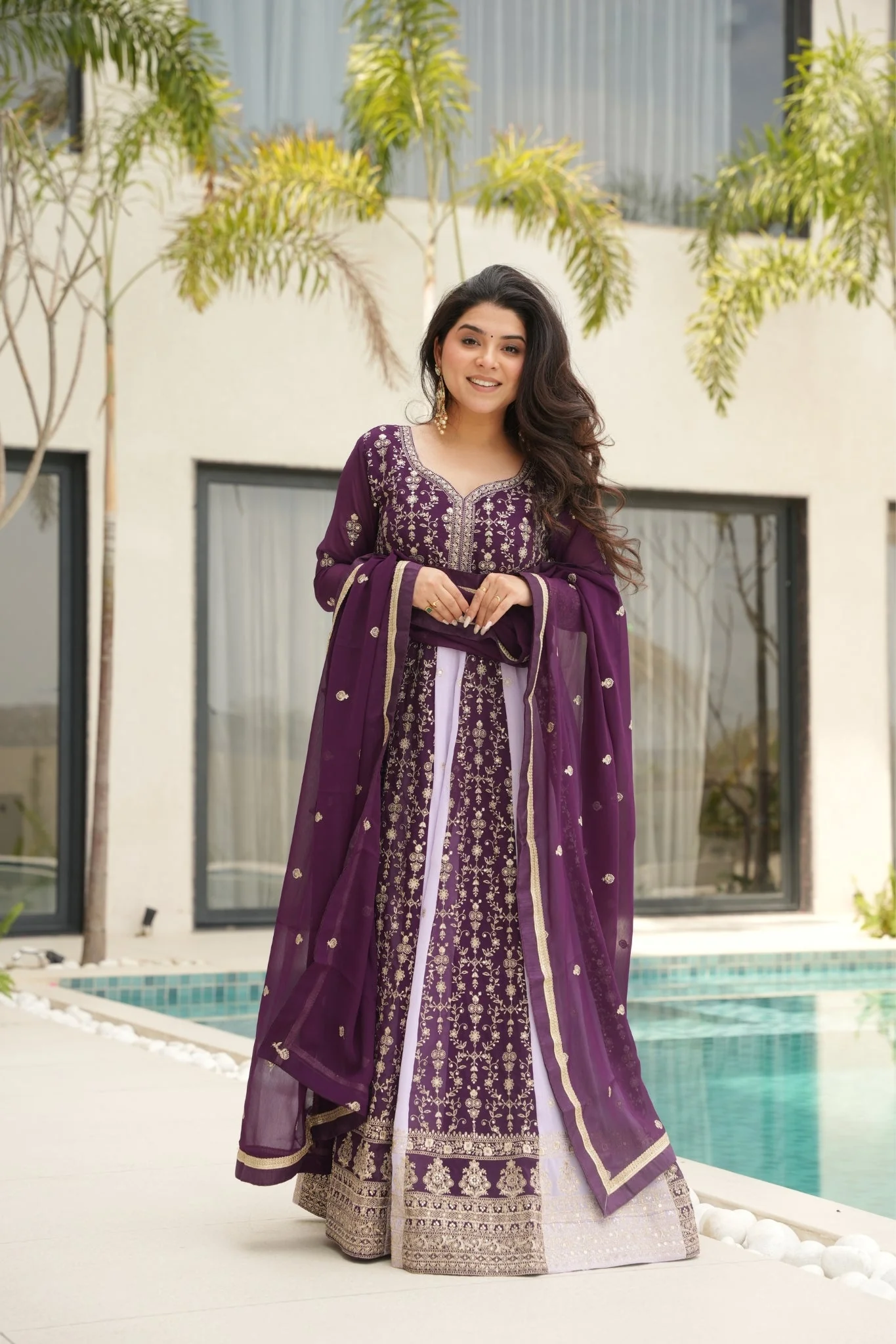 Stylish Sequins Embroidered Wedding Designer Gown - Image 3