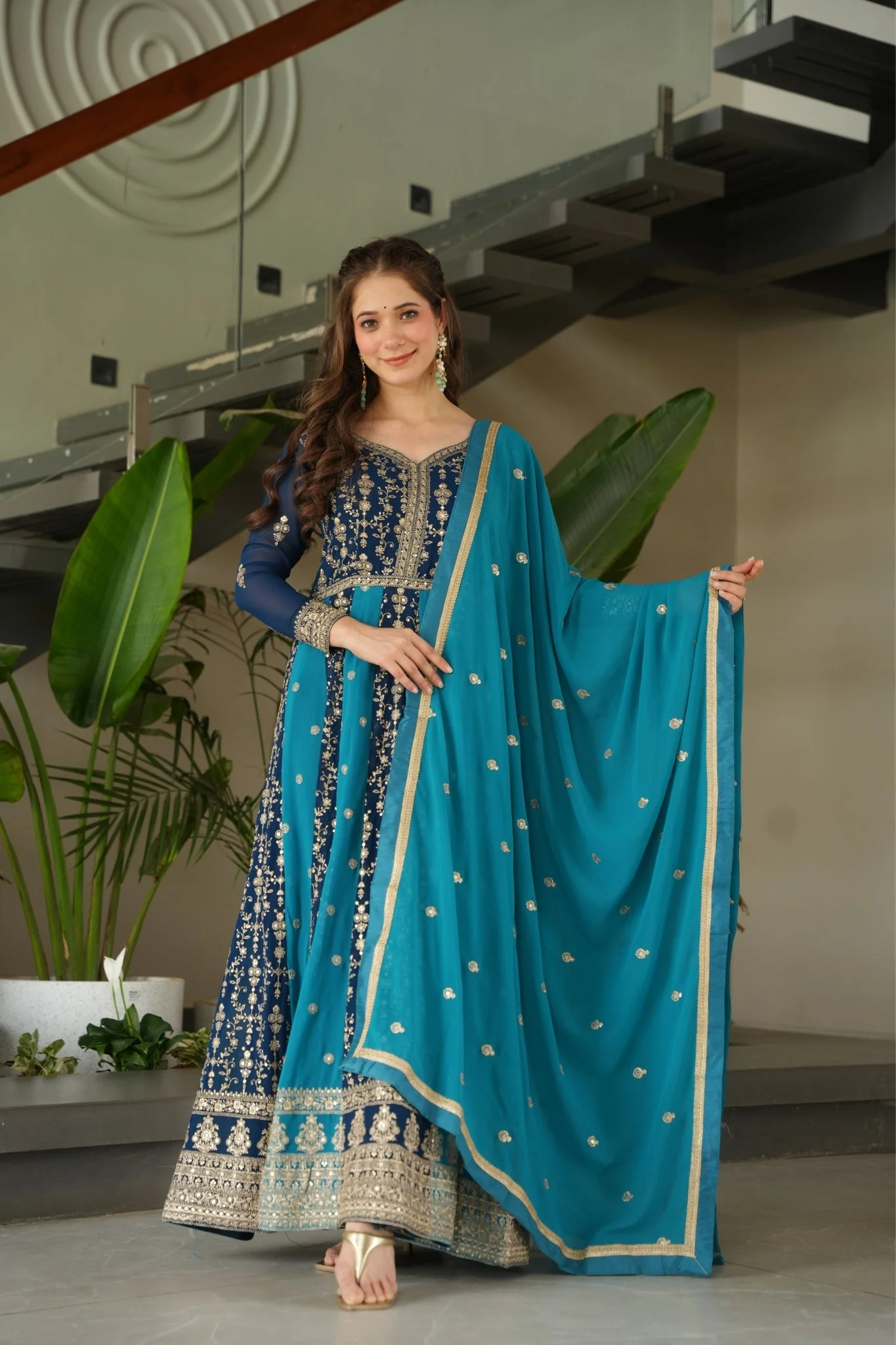 Stylish Sequins Embroidered Wedding Designer Gown - Image 30