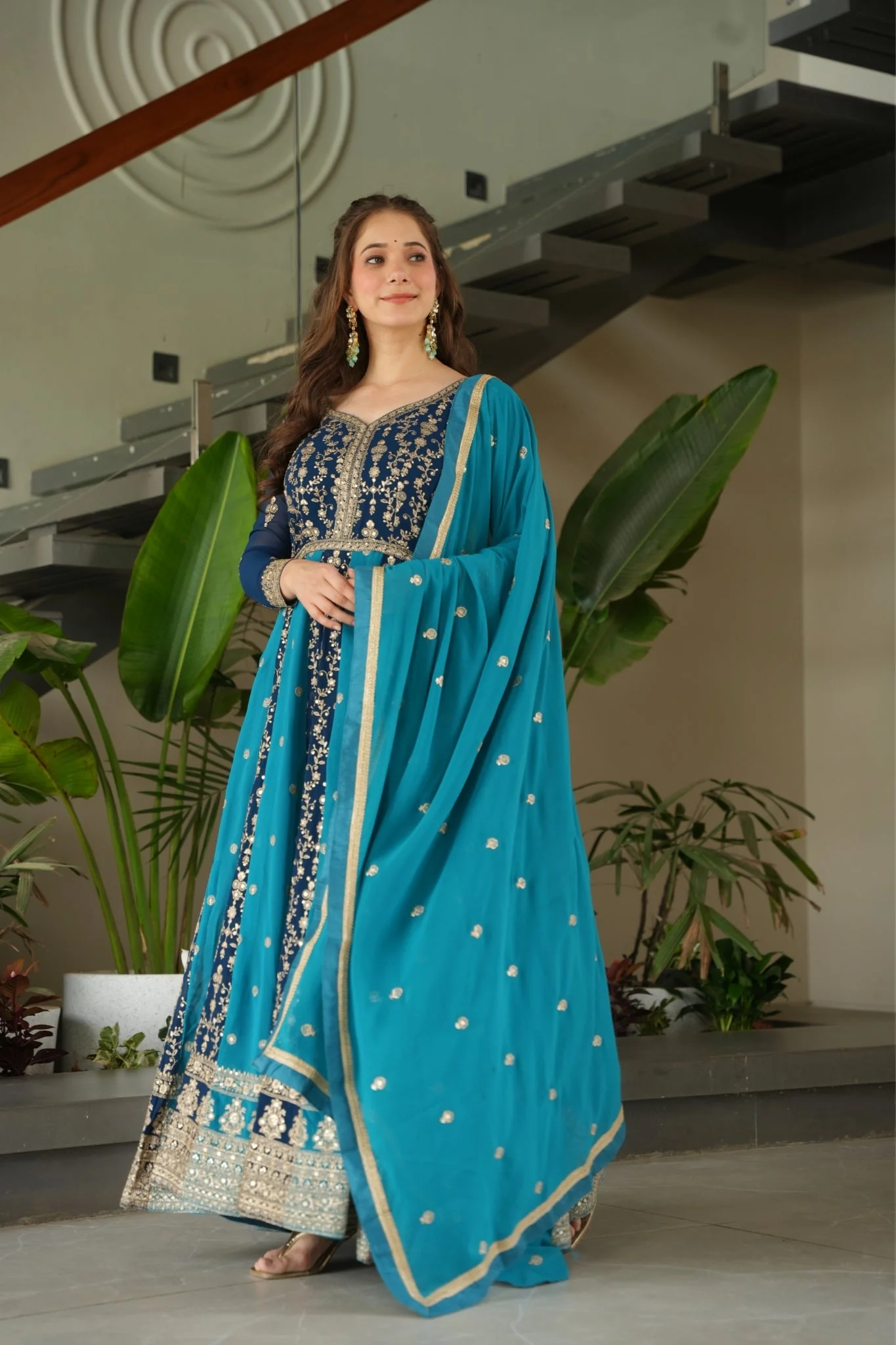 Stylish Sequins Embroidered Wedding Designer Gown - Image 31