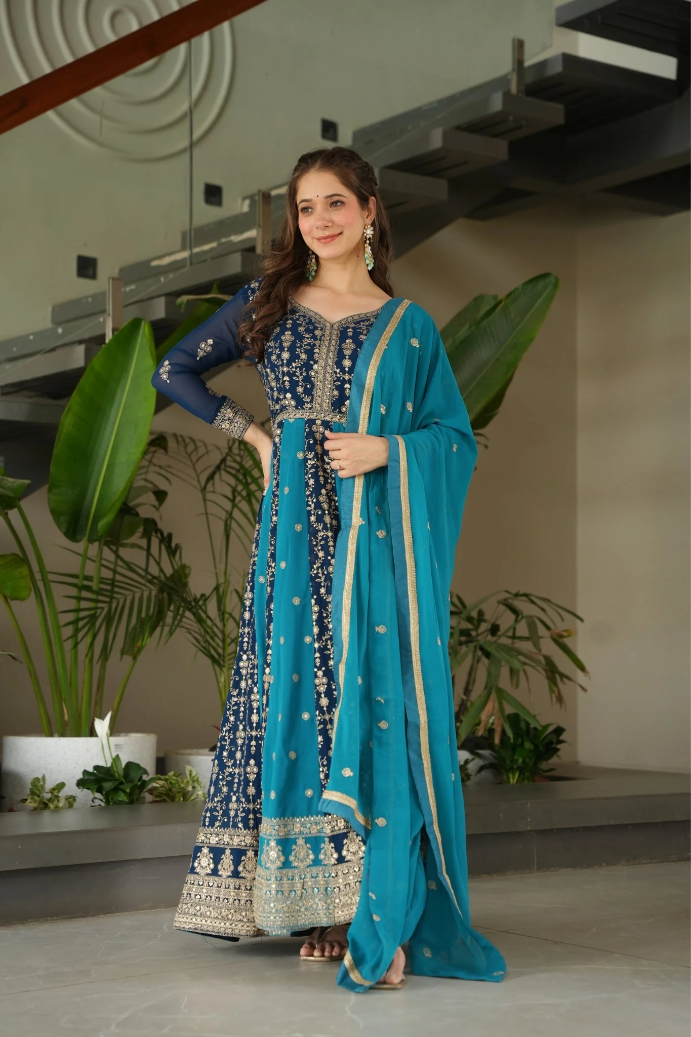 Stylish Sequins Embroidered Wedding Designer Gown - Image 32