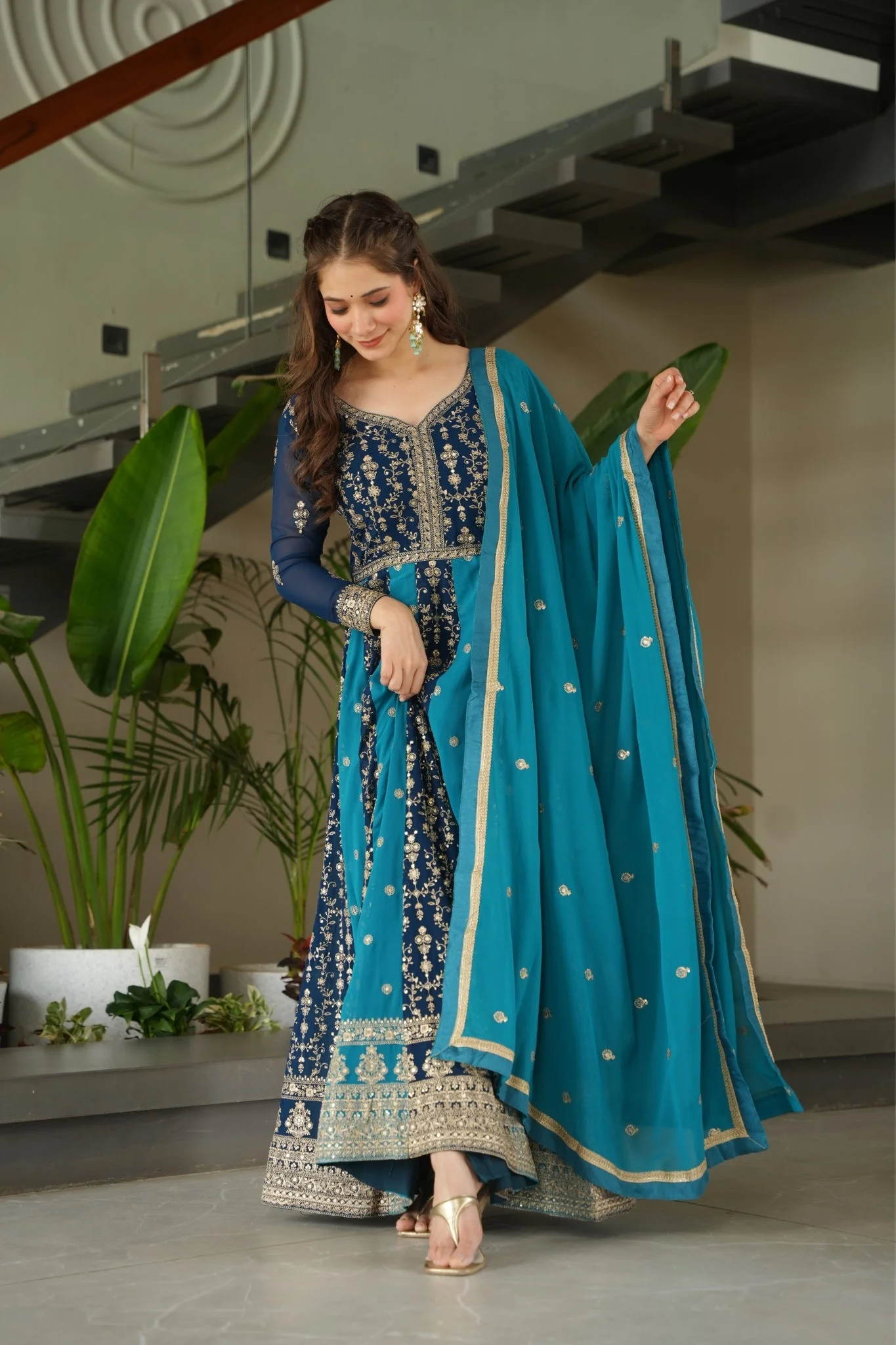 Stylish Sequins Embroidered Wedding Designer Gown - Image 33