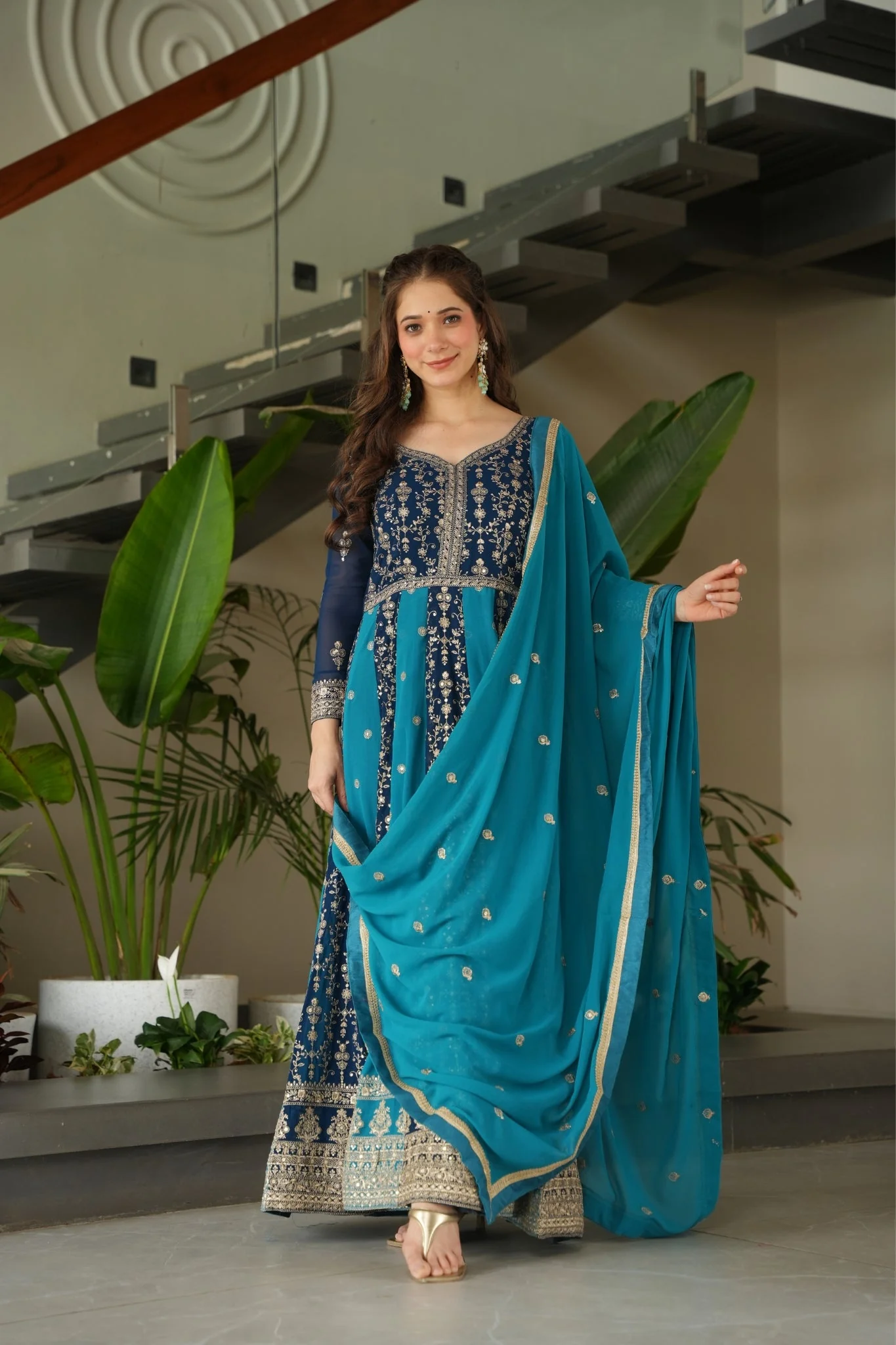 Stylish Sequins Embroidered Wedding Designer Gown - Image 34