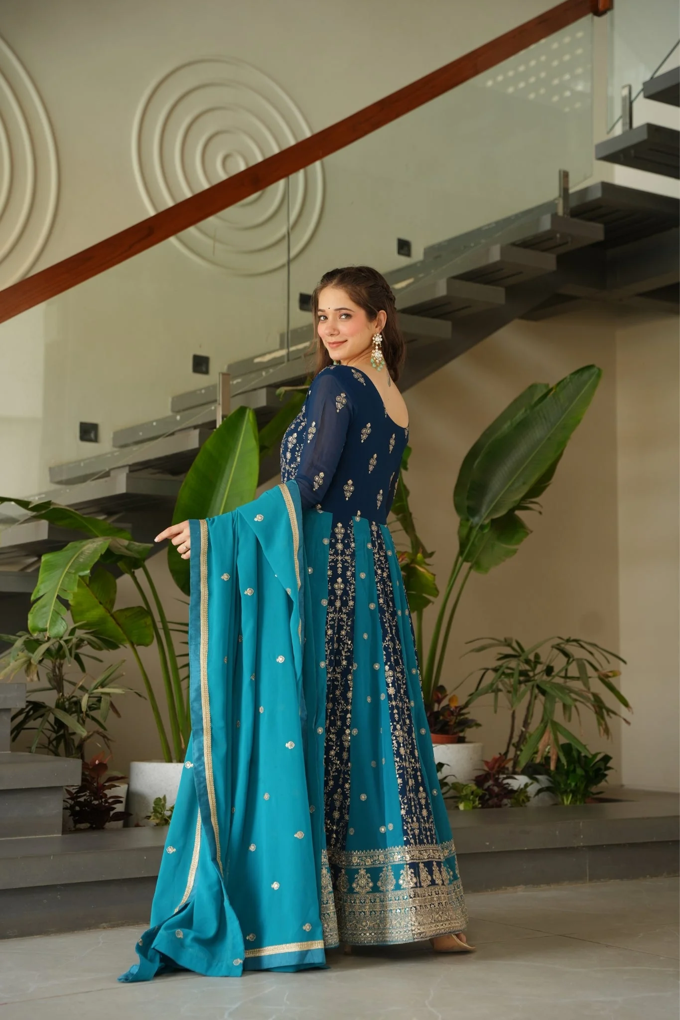 Stylish Sequins Embroidered Wedding Designer Gown - Image 35