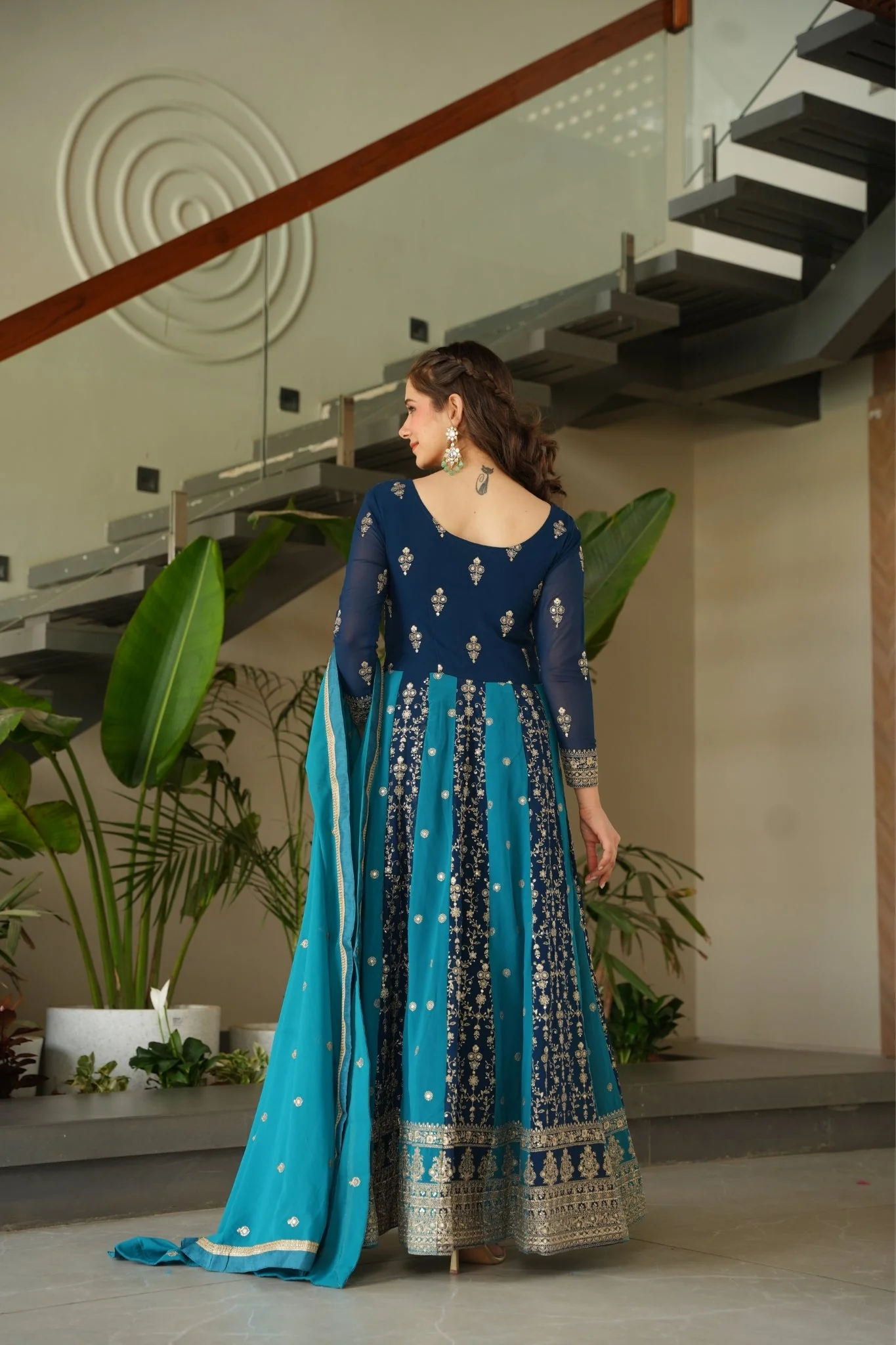 Stylish Sequins Embroidered Wedding Designer Gown - Image 36