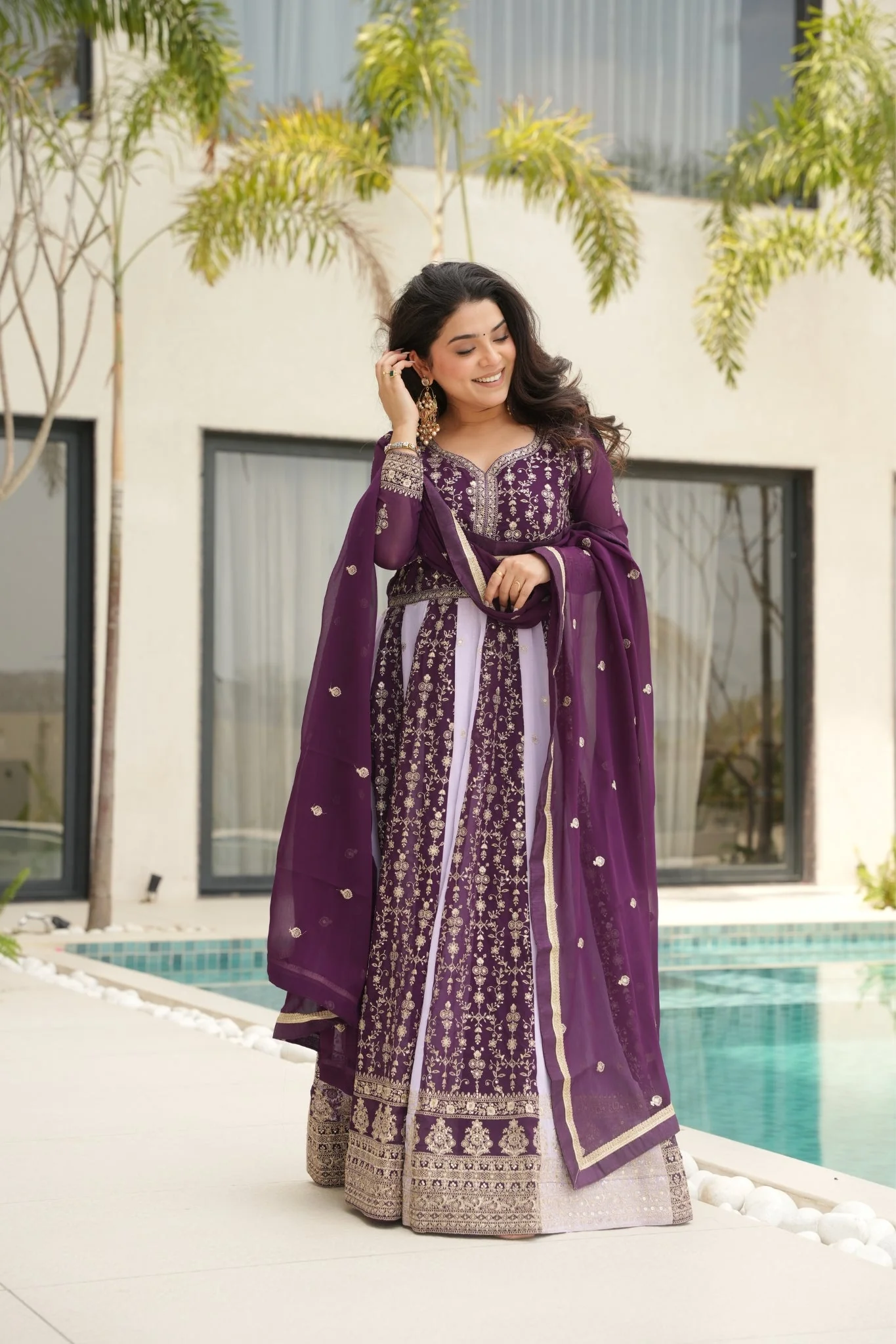 Stylish Sequins Embroidered Wedding Designer Gown - Image 4